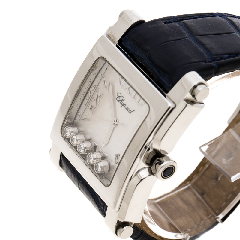 

Chopard White Mother of Pearl Stainless Steel Diamonds Happy Sport II, Blue