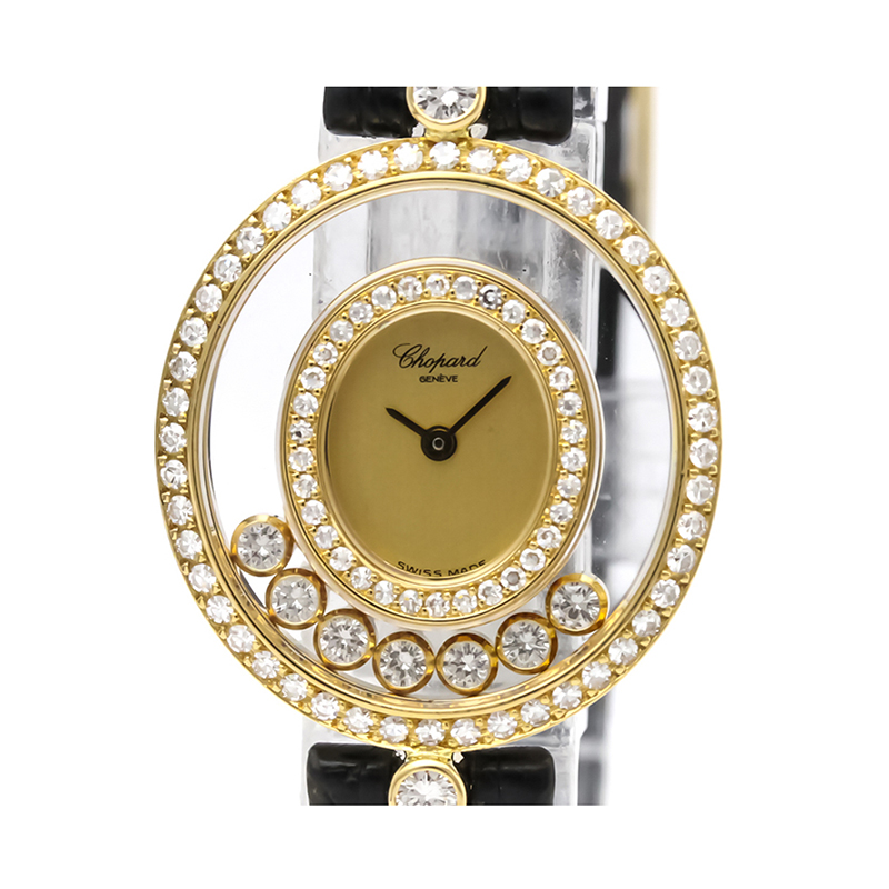 Pre Owned Chopard Gold Diamonds 18K Yellow Gold Happy Diamond 20/4292 Women's Wristwatch 24 MM
