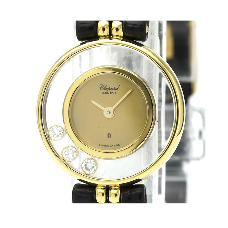 Pre Owned Chopard Gold Diamonds 18K Yellow Gold Happy Diamond 20/4801 Women's Wristwatch 21 MM