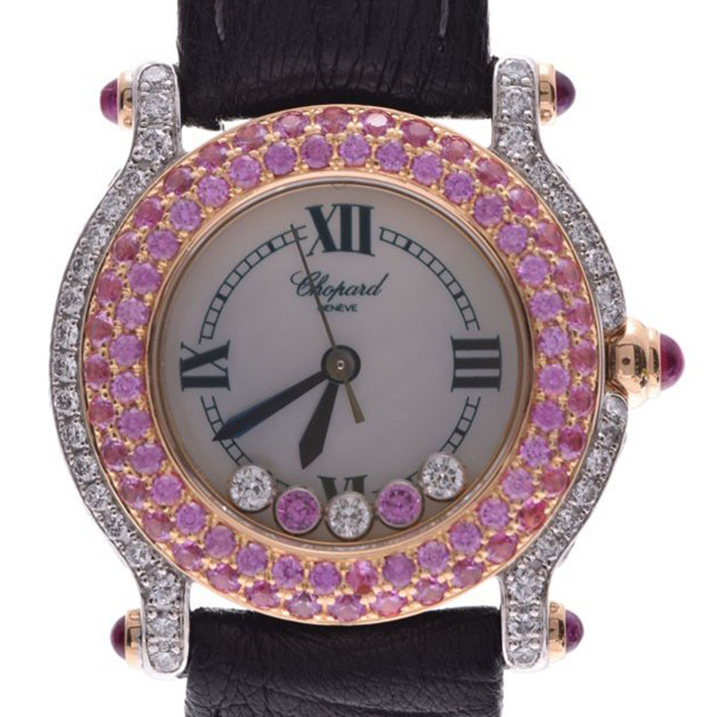 

Chopard MOP Diamonds And Pink Sapphire Stainless Steel Happy Sport, White