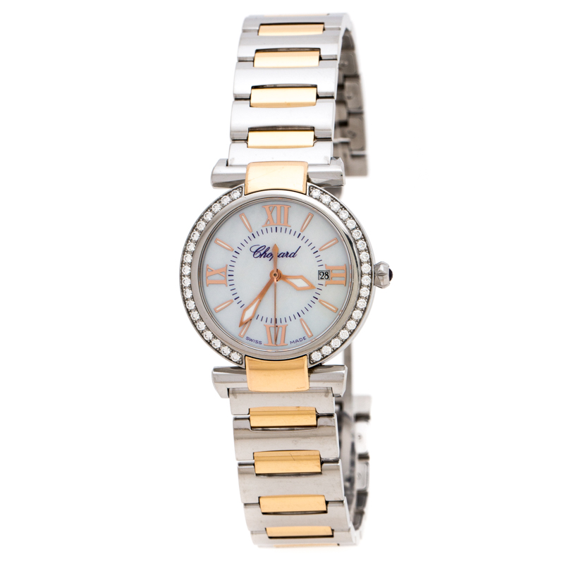 Pre-owned Chopard Mother Of Pearl 18k Rose Gold Stainless Steel Diamonds Imperiale 8541 Women's Wristwatch 28 Mm In Silver