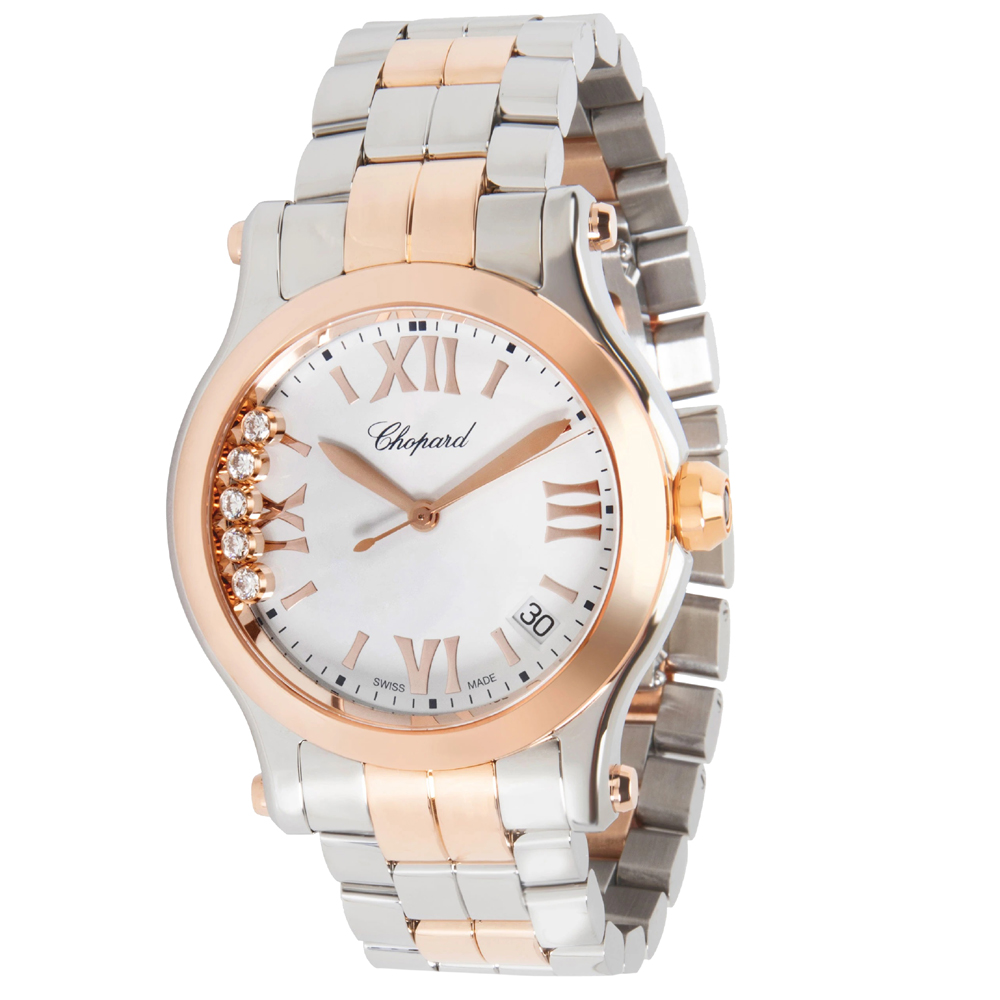 Pre Owned Chopard White 18K Rose Gold and Stainless Steel Happy Sport 278582-6002 Women's Wristwatch 36MM
