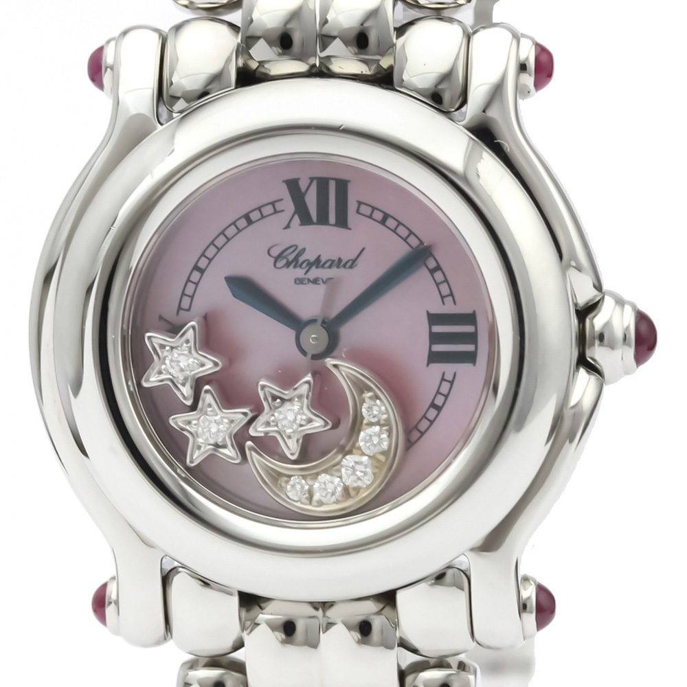 Pre Owned Chopard Pink MOP Stainless Steel Diamond Happy Sport 27/8250-21 Women's Wristwatch 26MM