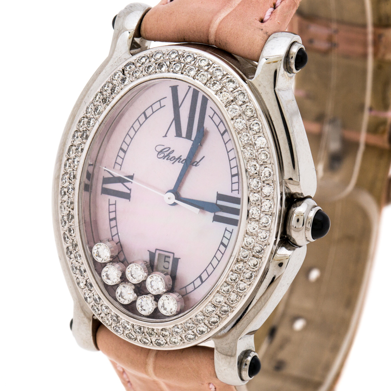 

Chopard Pink Mother of Pearl Stainless Steel Leather Diamonds Happy Sport