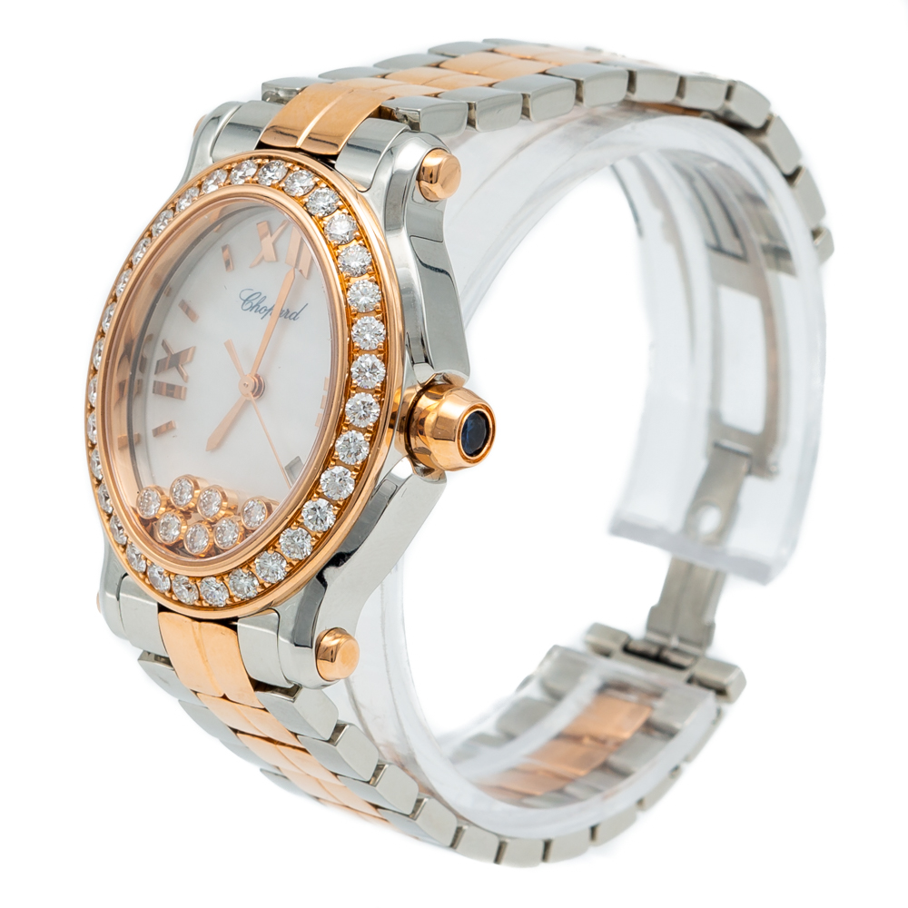 

Chopard White Mother Of Pearl Happy Sport Oval Steel & Rose Gold Diamond Women's Wristwatch