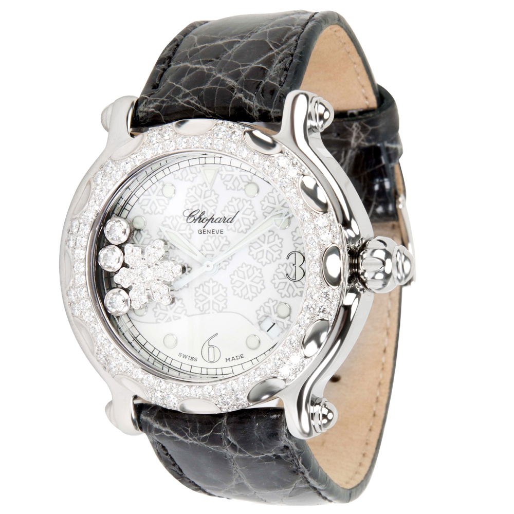 Pre Owned Chopard White Diamonds 18K White Gold And Stainless Steel Happy Sport 288946-2001 Women's Wristwatch 38 MM