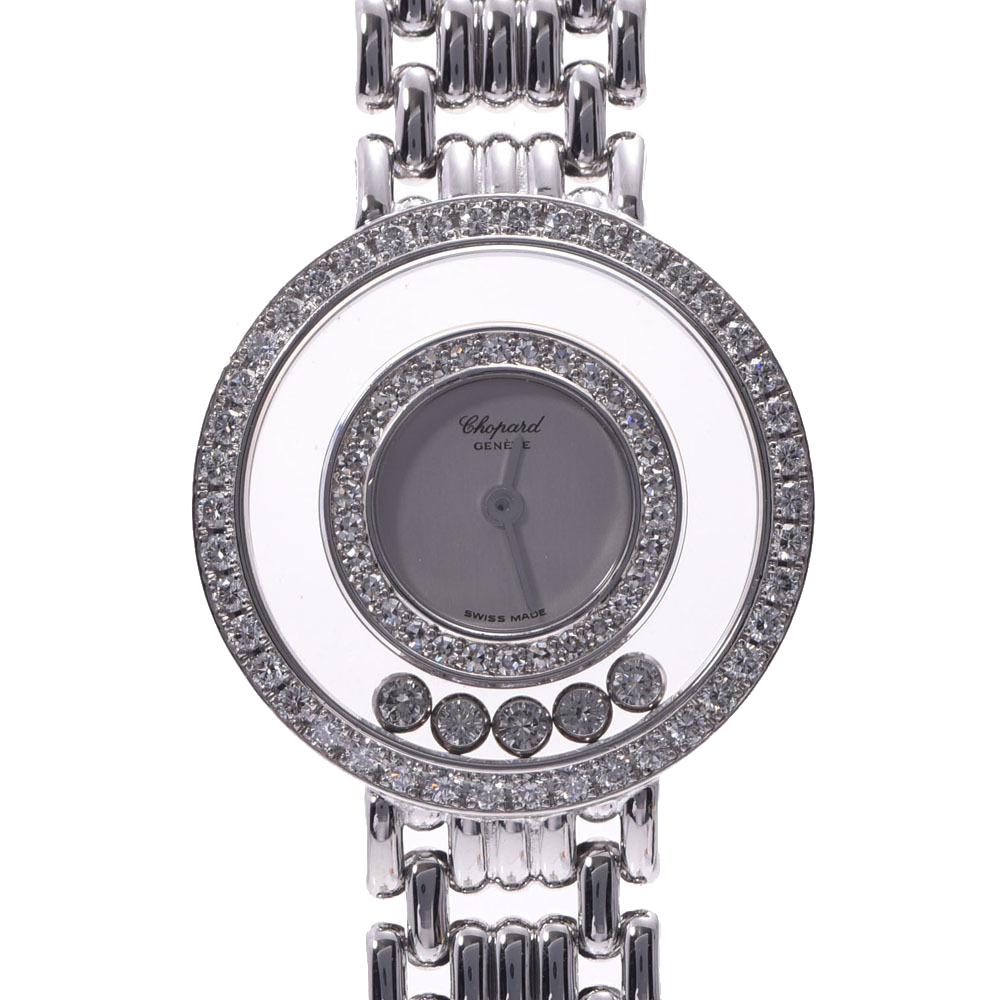 Pre-owned Chopard Silver Diamonds 18k White Gold Happy Diamonds 4199 Quartz Women's Wristwatch 23 Mm