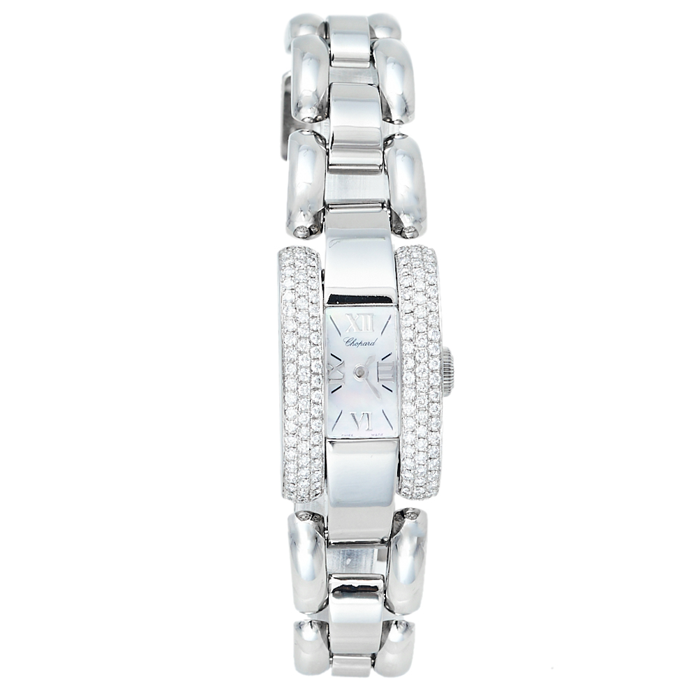 Pre-owned Chopard Mother Of Pearl Stainless Steel Diamonds La Strada 41/8444 Women's Wristwatch 18 Mm In White