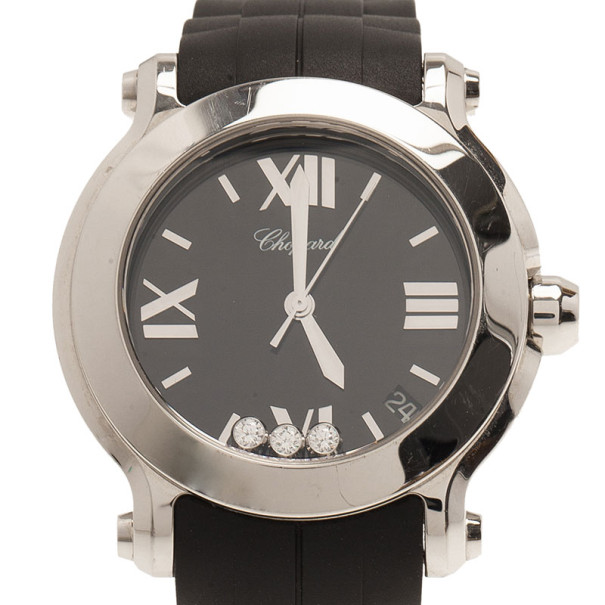 Chopard Black Stainless Steel Happy Sport Women's Wristwatch 35MM