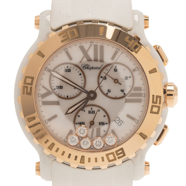 Pre Owned Chopard White Ceramic Happy Sport Women's Wristwatch 42MM