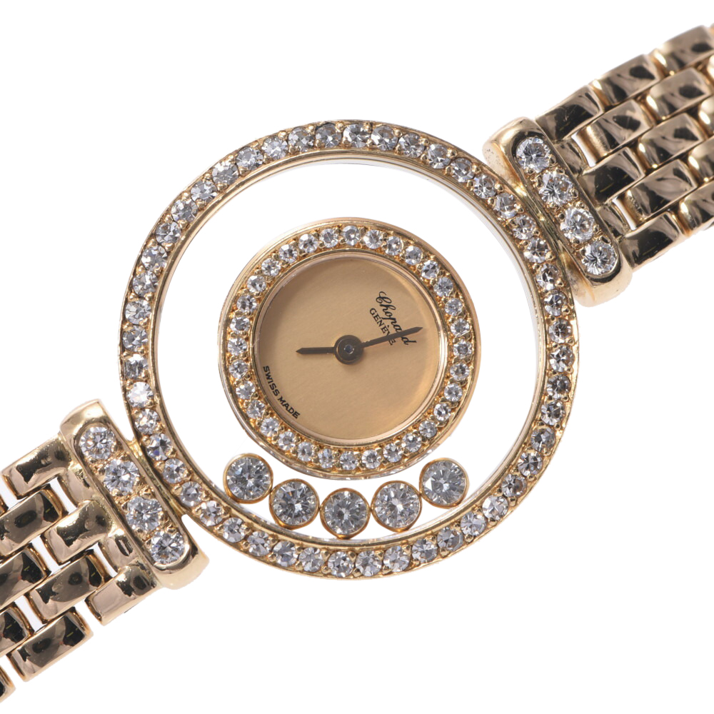 

Chopard Champagne Diamonds 18K Yellow Gold Happy Diamonds 4012 Quartz Women's Wristwatch 23 MM