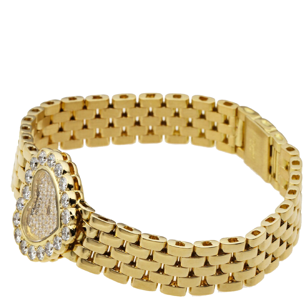 

Chopard Champagne Diamonds 18K Yellow Gold Happy Hearts 5351 Women's Wristwatch 19 MM