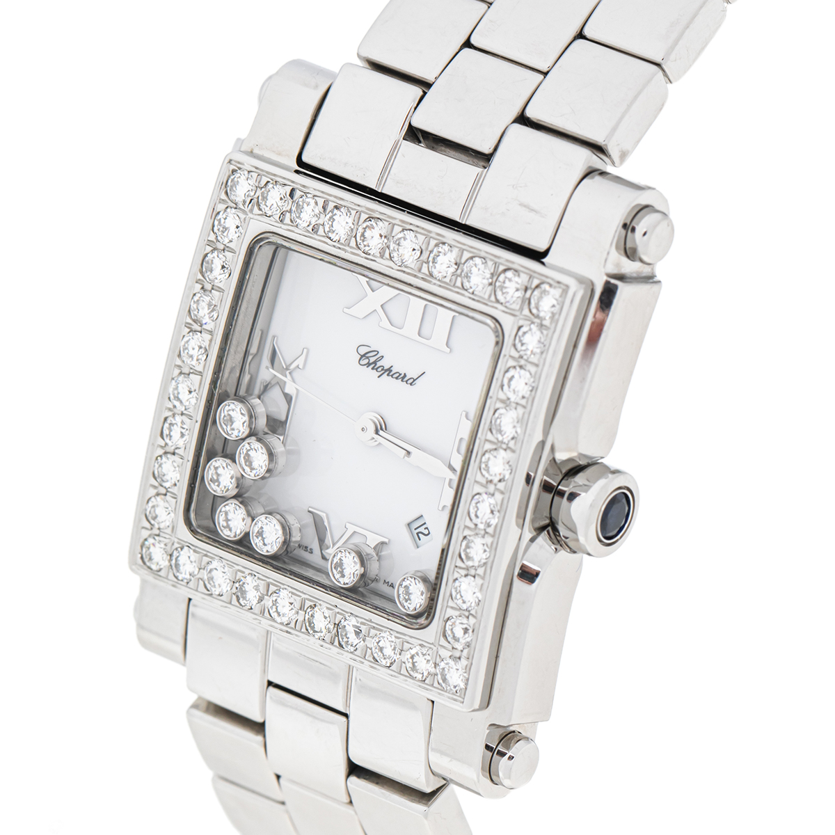 

Chopard White Stainless Steel Diamond Happy Sport Square, Silver