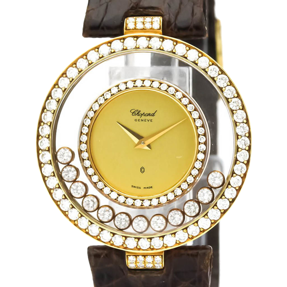 

Chopard Champagne Diamonds 18K Yellow Gold Happy Diamond Quartz 21/2647 Women's Wristwatch 32 MM