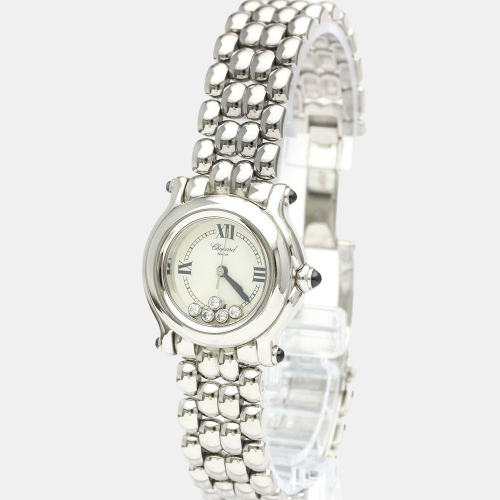 Chopard White Diamond Stainless Steel Happy Sport 27/8250-23 Quartz Women's Wristwatch 26 mm