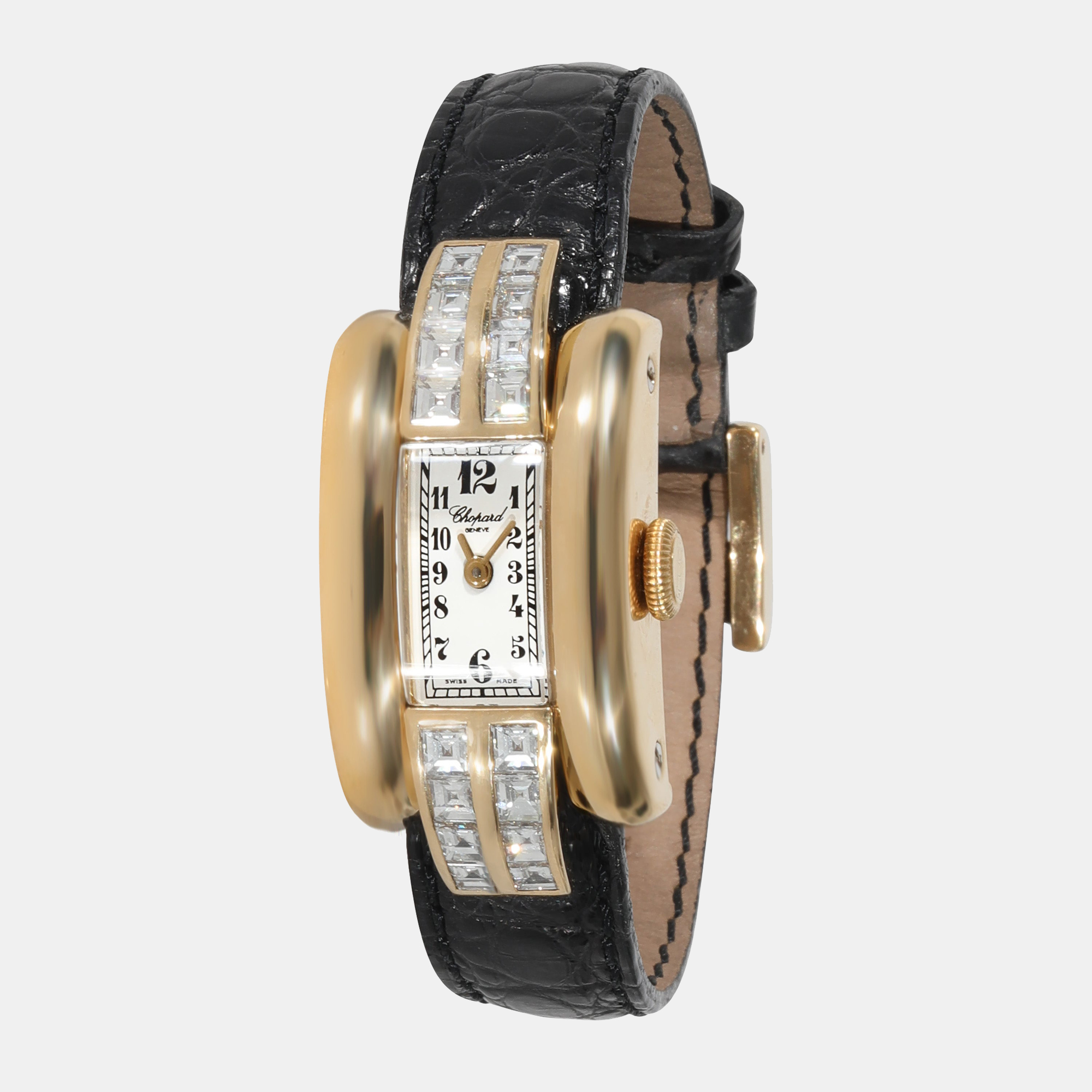 Pre-owned Chopard Silver Diamonds 18k Yellow Gold La Strada 41/6614-20/8 Automatic Women's Wristwatch 18.5 Mm