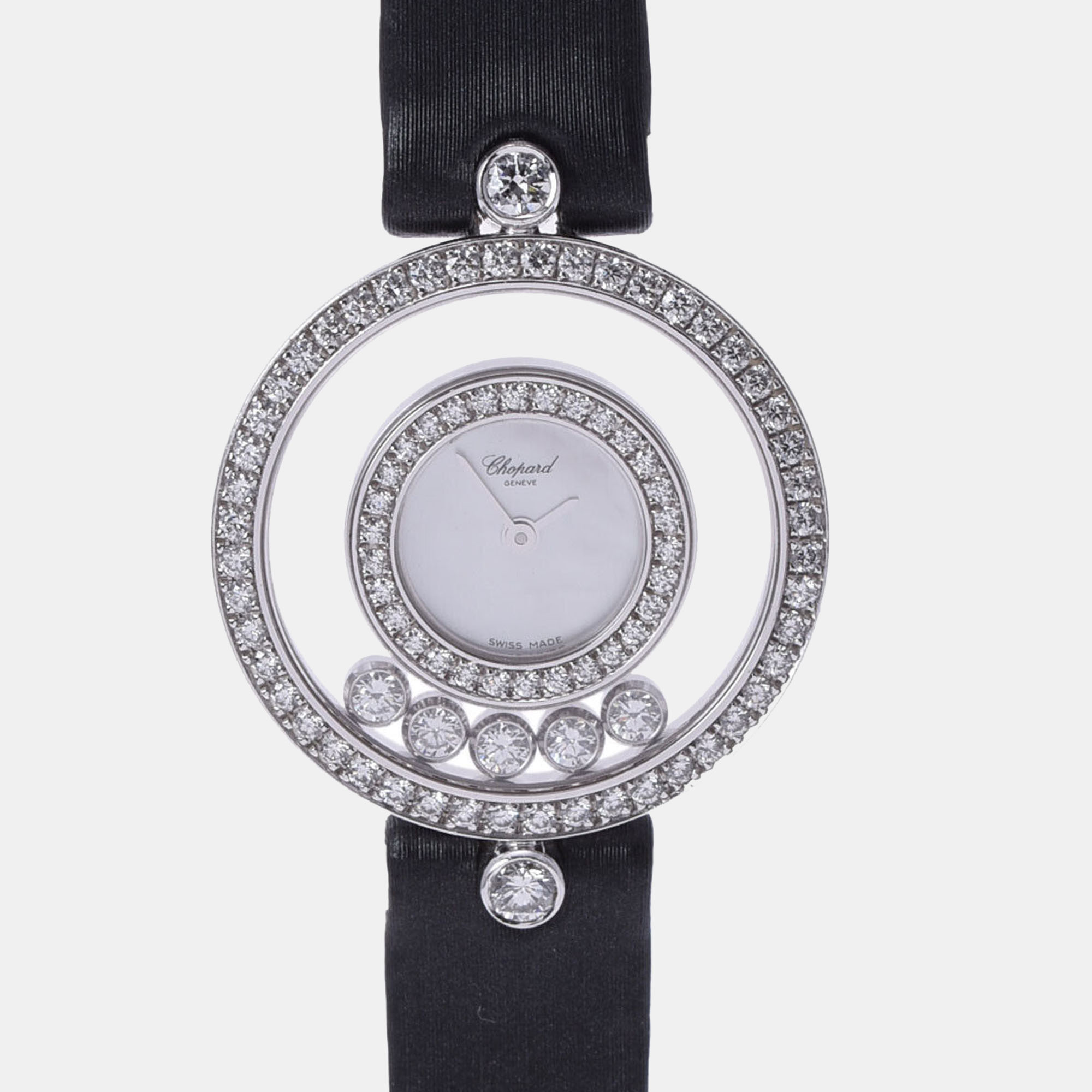 

Chopard Silver Diamond 18k White Gold Happy Diamonds 20/3957 Quartz Women's Wristwatch 24 mm