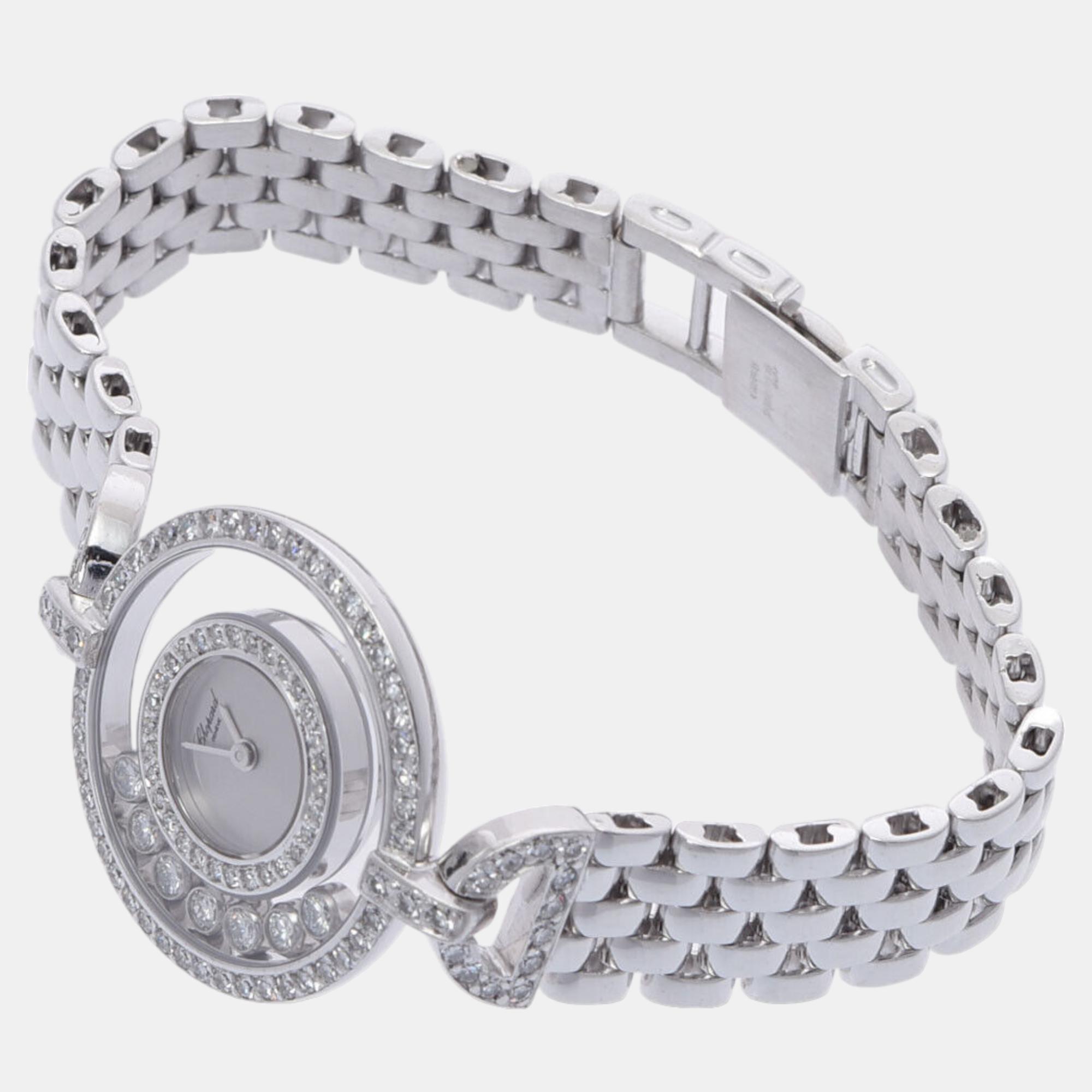

Chopard Silver Diamond 18k White Gold Happy Diamonds 20/4566 Quartz Women's Wristwatch 24 mm