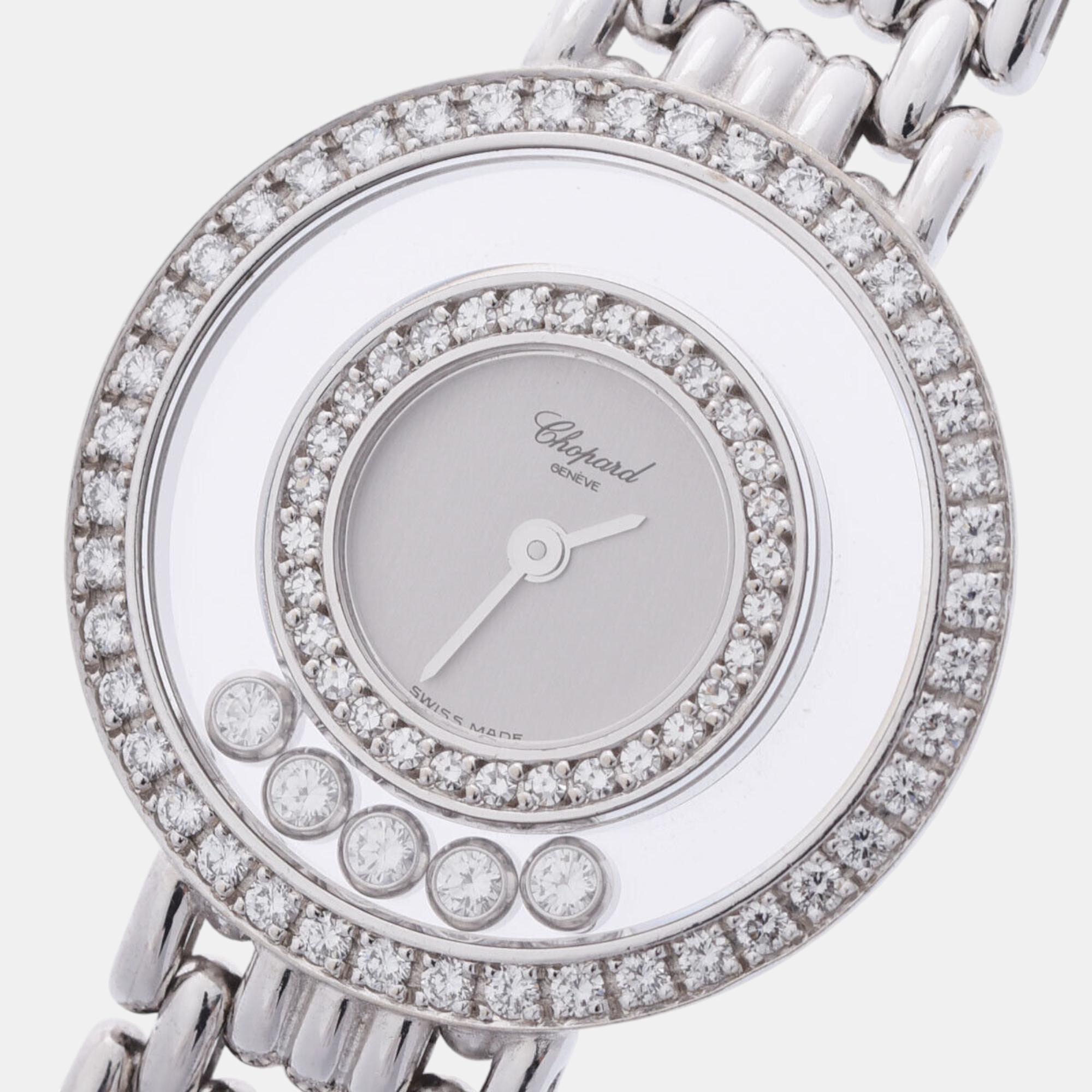 

Chopard Silver Diamond 18k White Gold Happy Diamonds 20/6392 Quartz Women's Wristwatch 23 mm