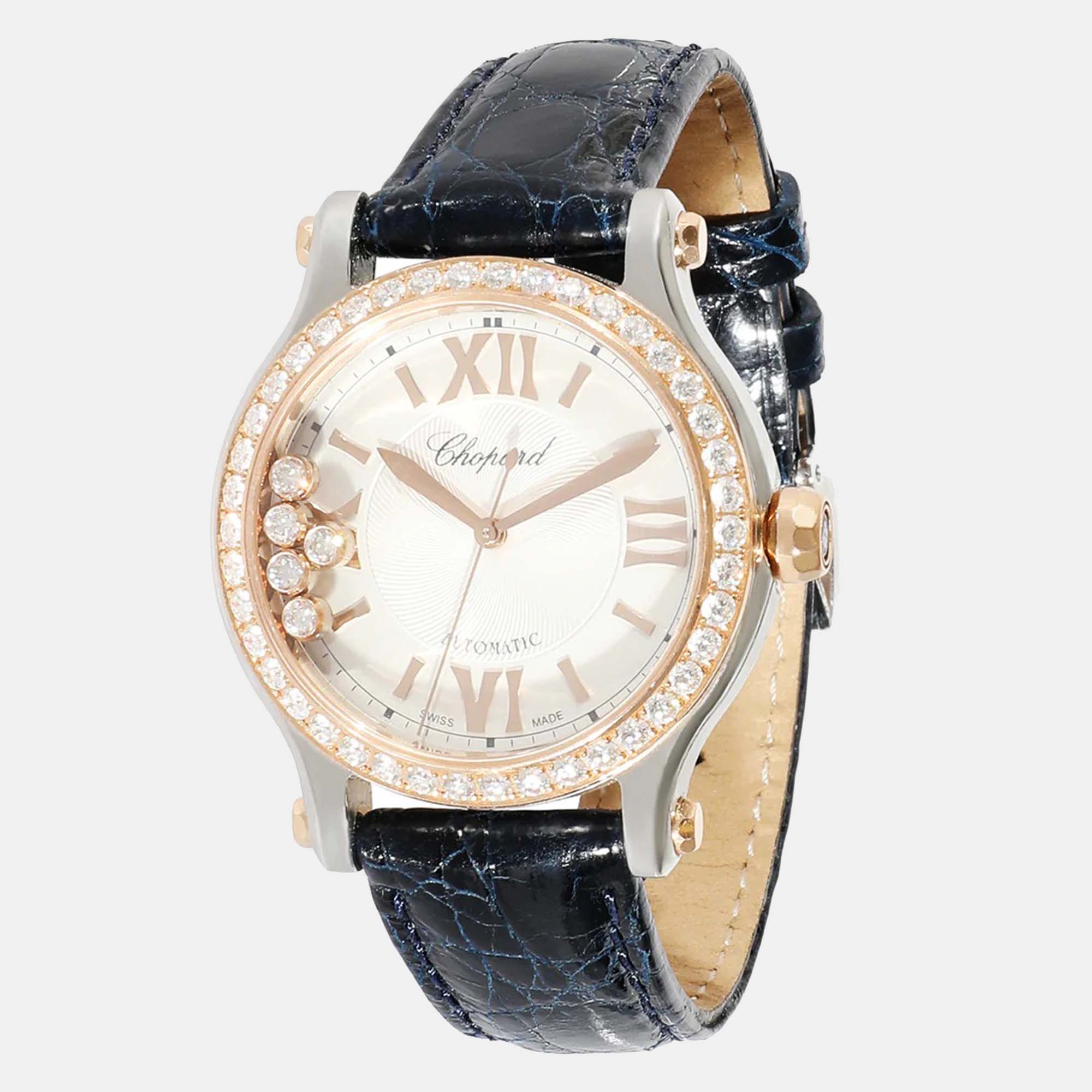 

Chopard Silver Diamond 18k Rose Gold And Stainless Steel Happy Sport 278608-6003 Automatic Women's Wristwatch 33 mm