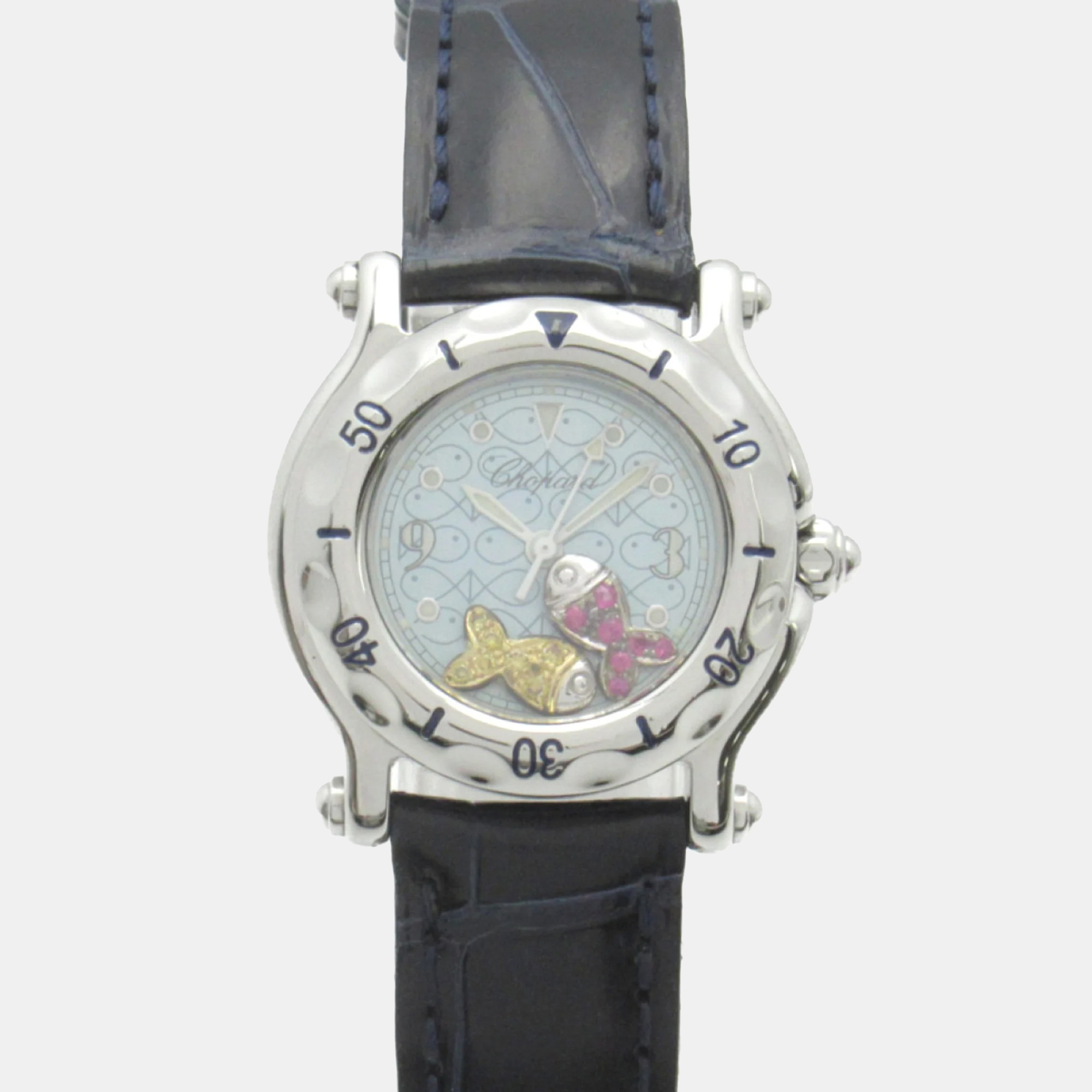 Pre-owned Chopard Blue Stainless Steel Happy Sport 27/8923-402 Quartz Women's Wristwatch 26 Mm