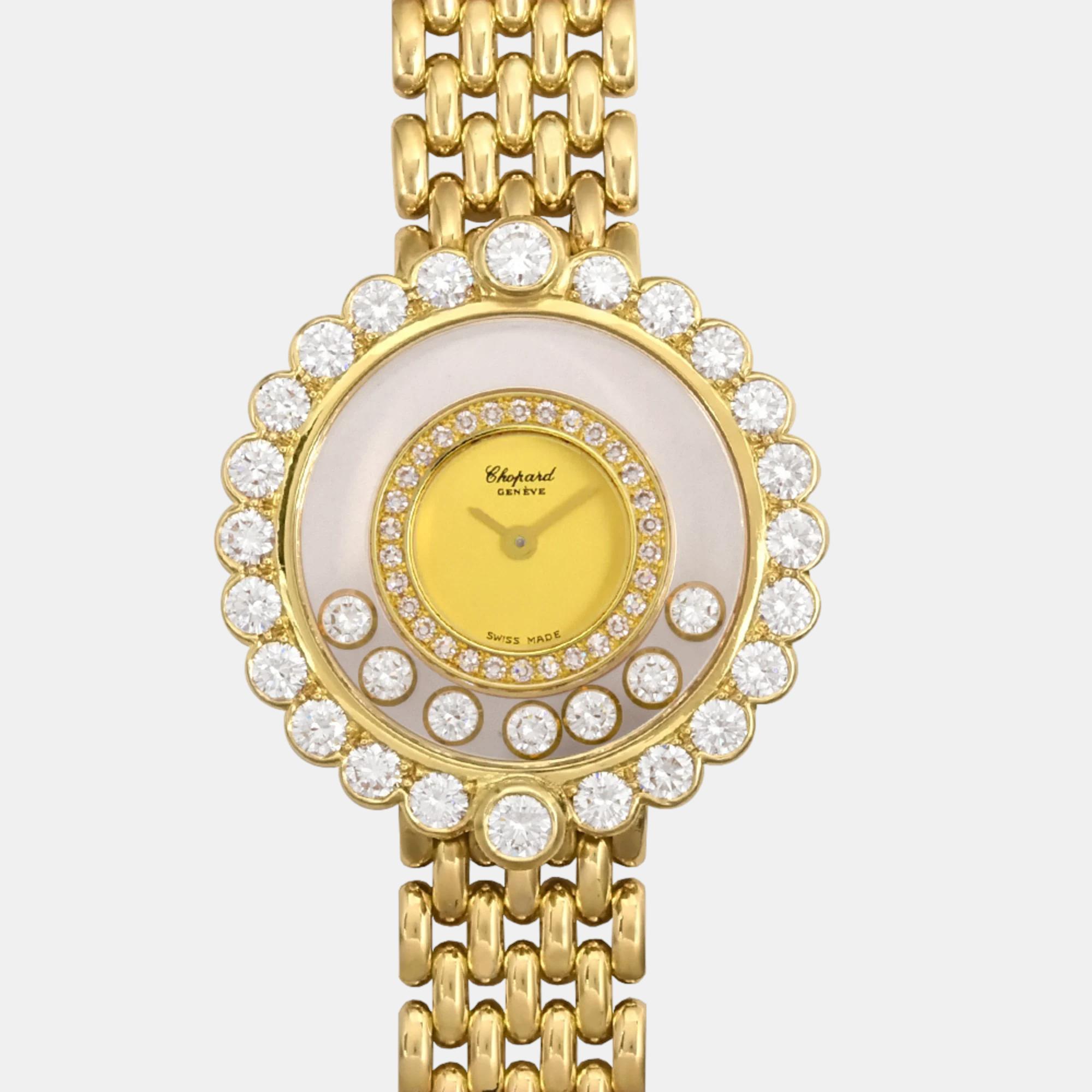 

Chopard Champagne 18k Yellow Gold and Diamond Happy Diamonds Women's Wristwatch 28 mm