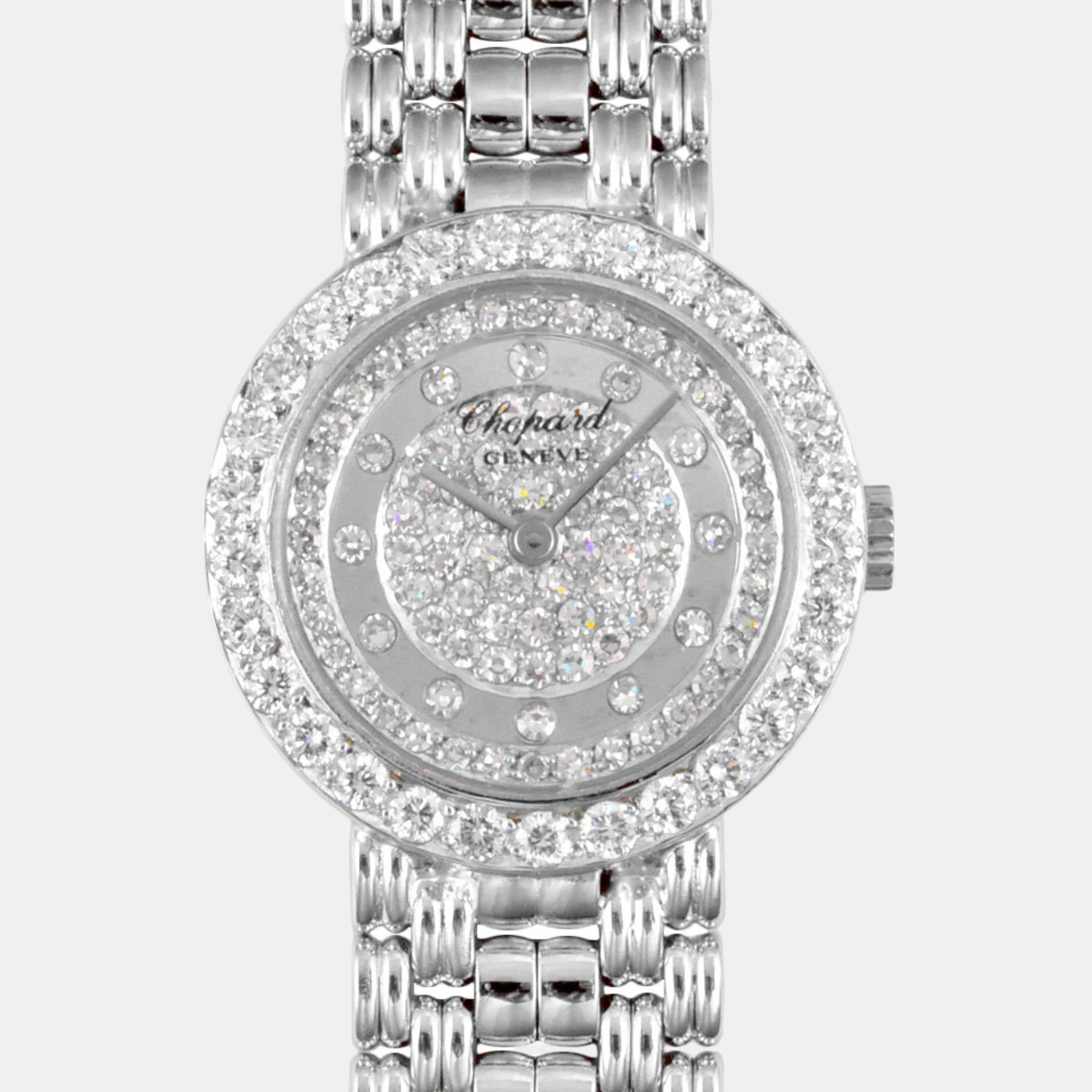 

Chopard Silver 18K White Gold and Diamond Happy Diamonds 10/5602 Women's Wristwatch 22 mm