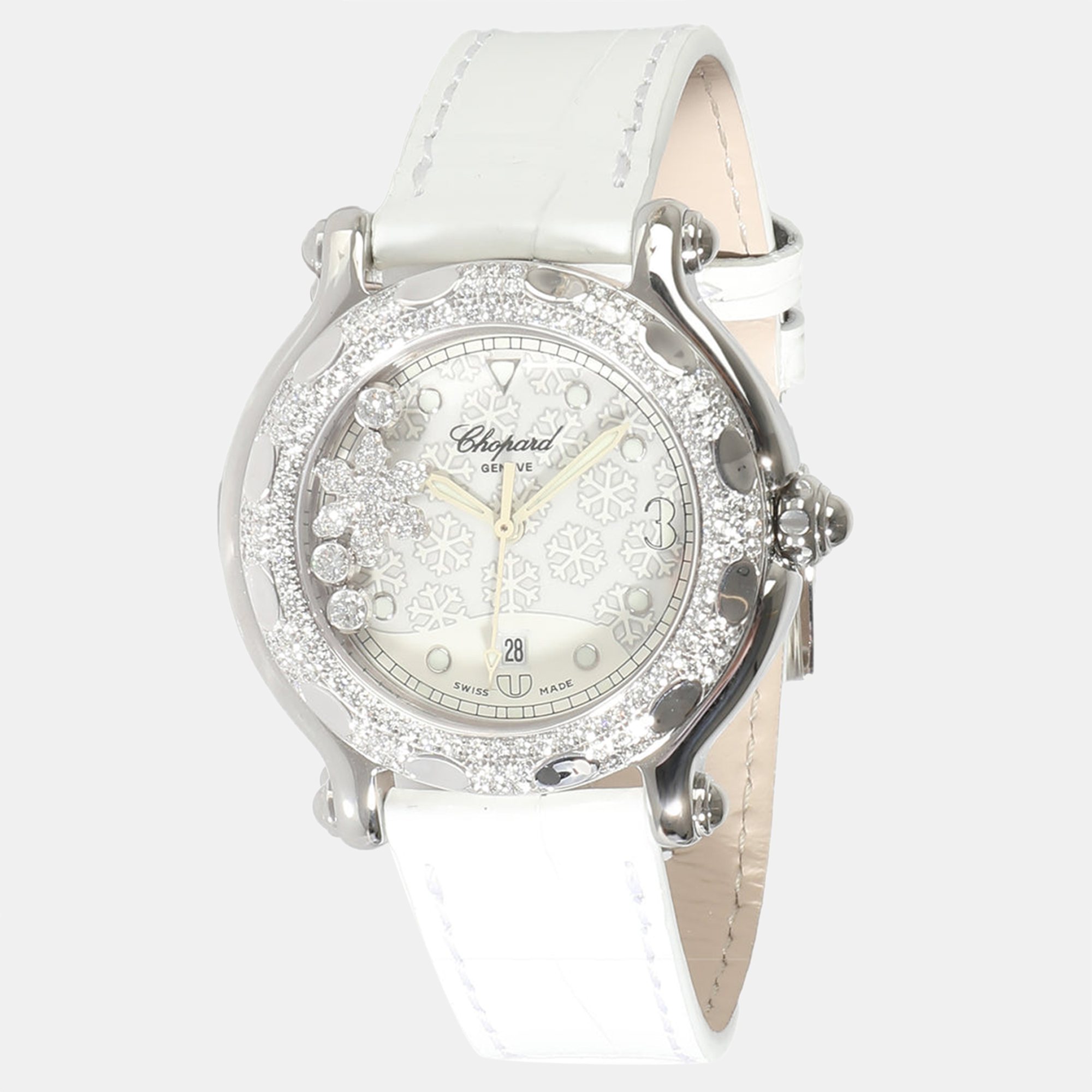 

Chopard Grey 18k White Gold Stainless Steel Diamond Happy Sport 27/8943 Quartz Women's Wristwatch 33 mm