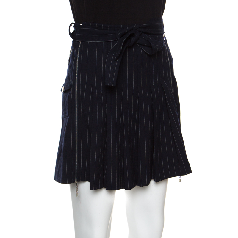

Christian Dior Boutique Navy Blue Striped Wool Pleated Mini Skirt