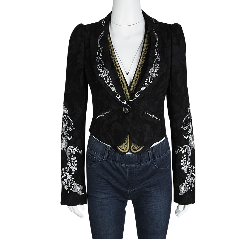 

Christian Lacroix Black Floral Embroidered Vest Detail Velvet Blazer