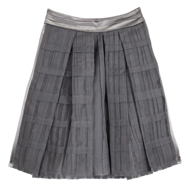 Christian Lacroix Grey Pleated Midi Skirt L