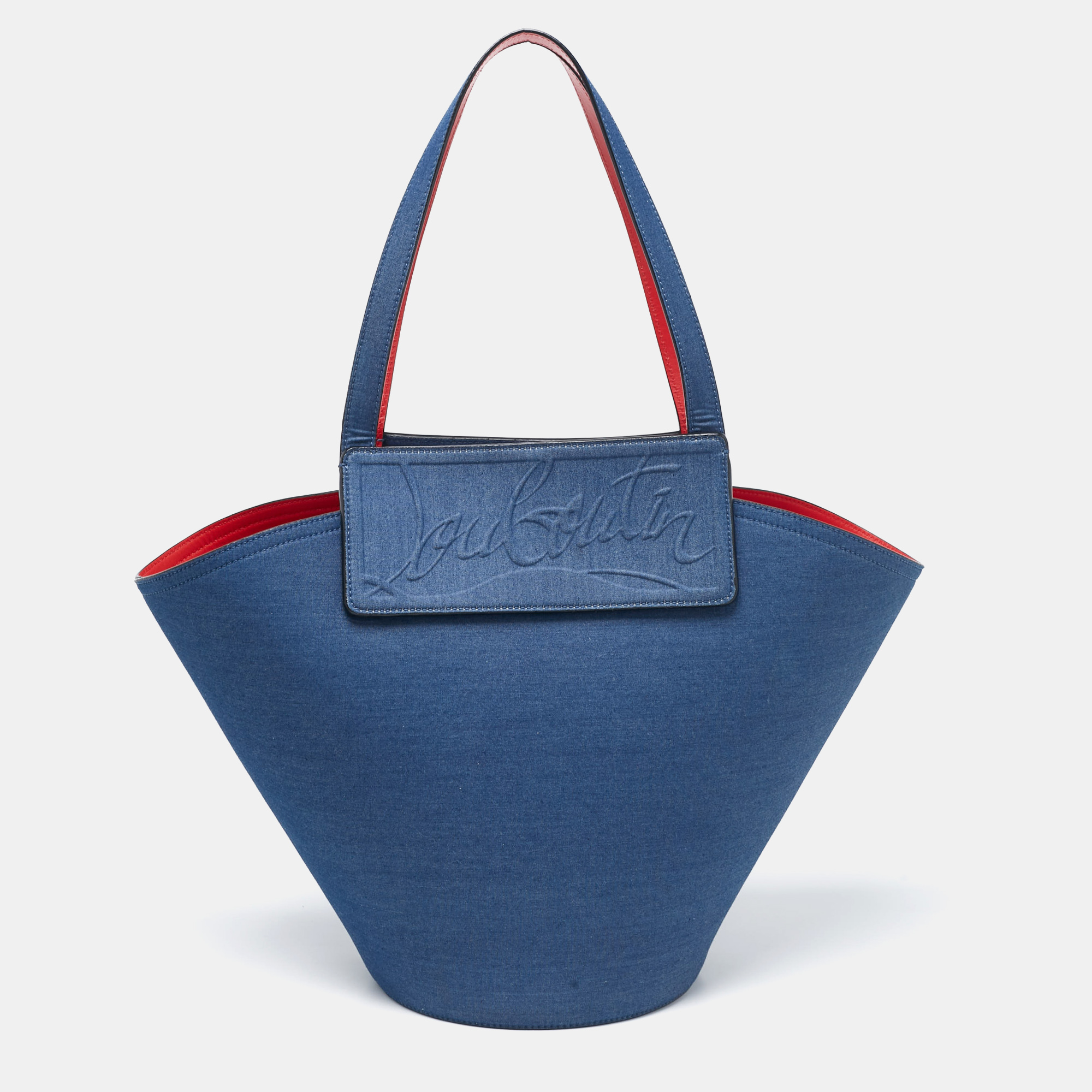 Pre-owned Christian Louboutin Blue Fabric Miss Denim Loubishore Tote