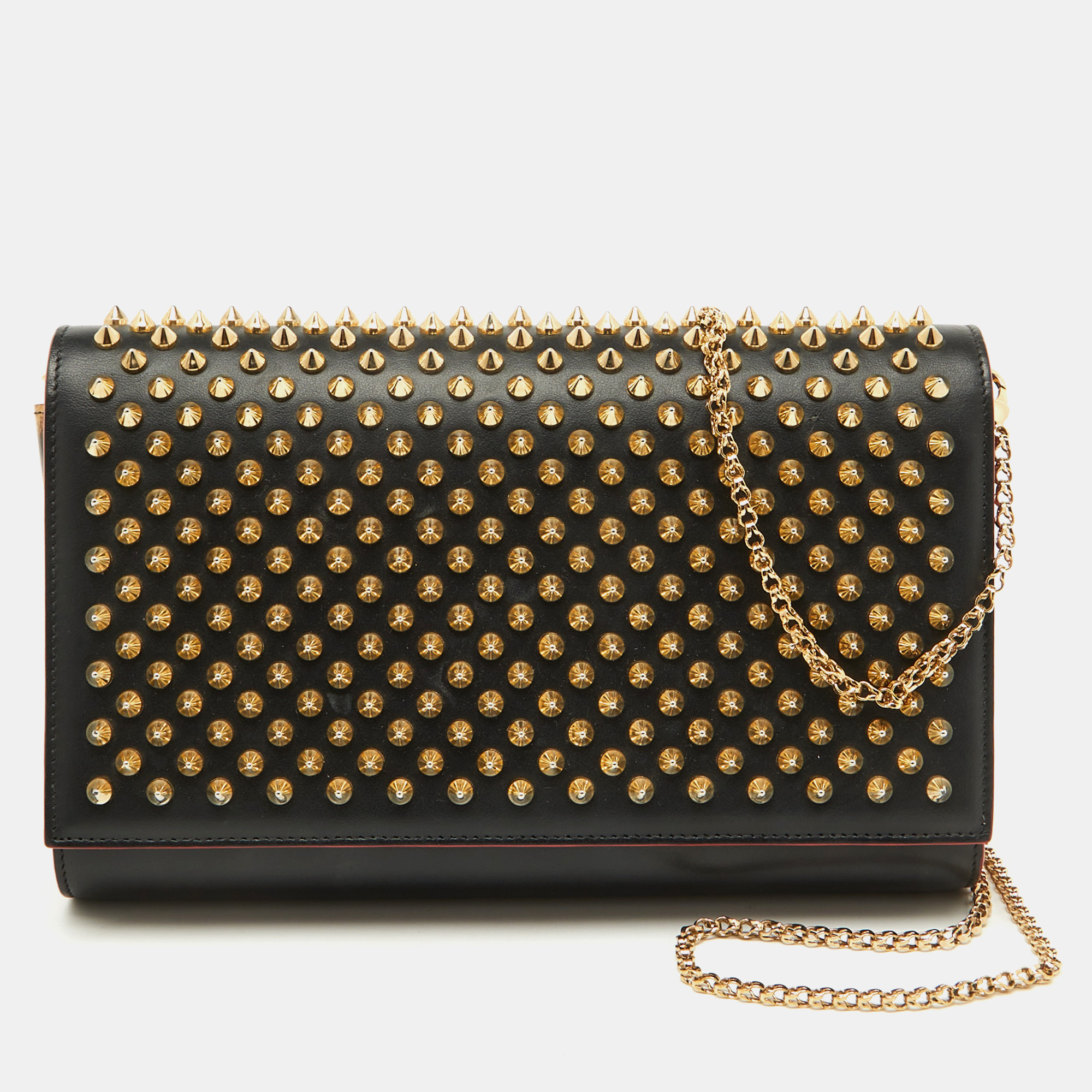 

Christian Louboutin Black Leather Paloma Spiked Flap Chain Clutch