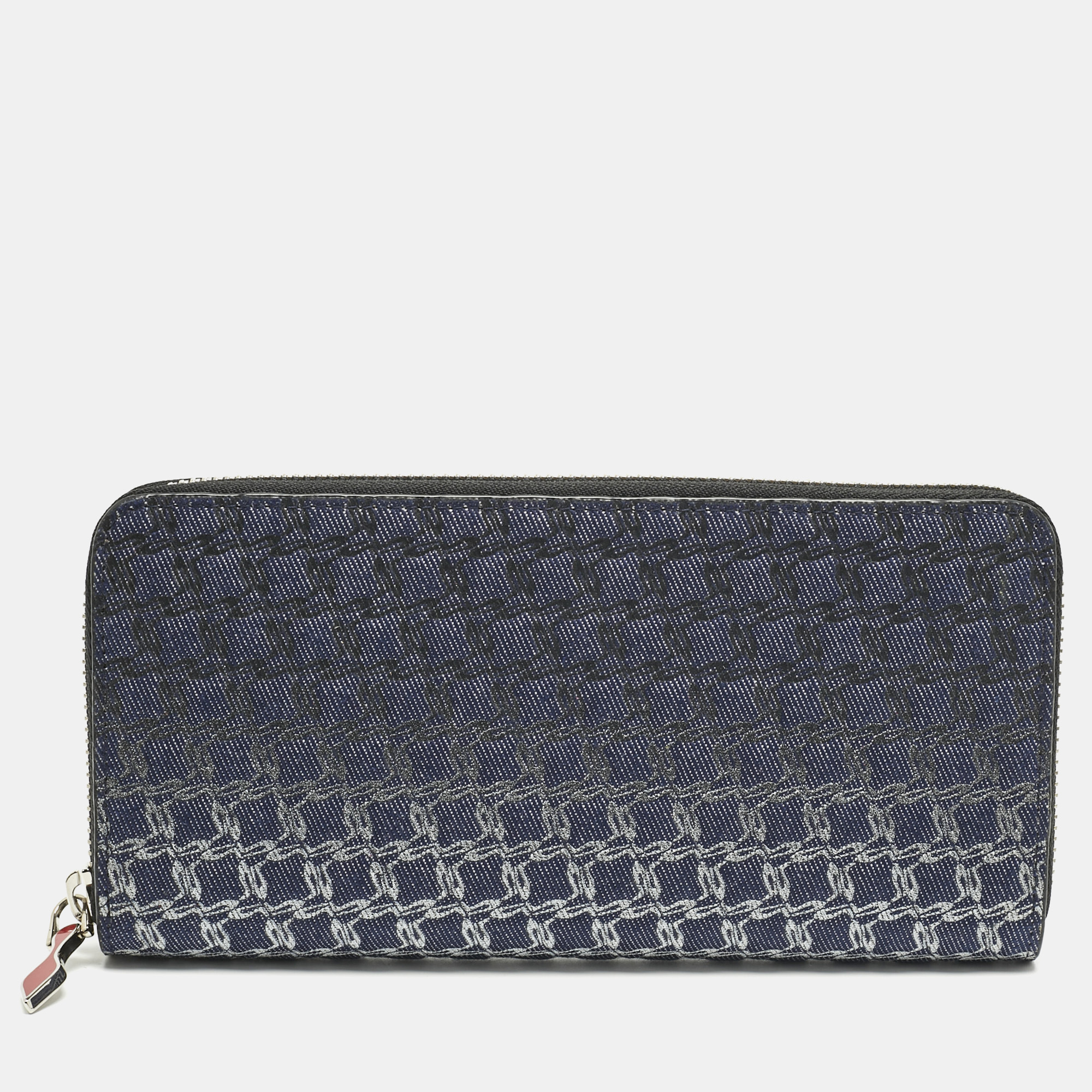 Pre-owned Christian Louboutin Ombre Blue Printed Denim Zip Continental Wallet