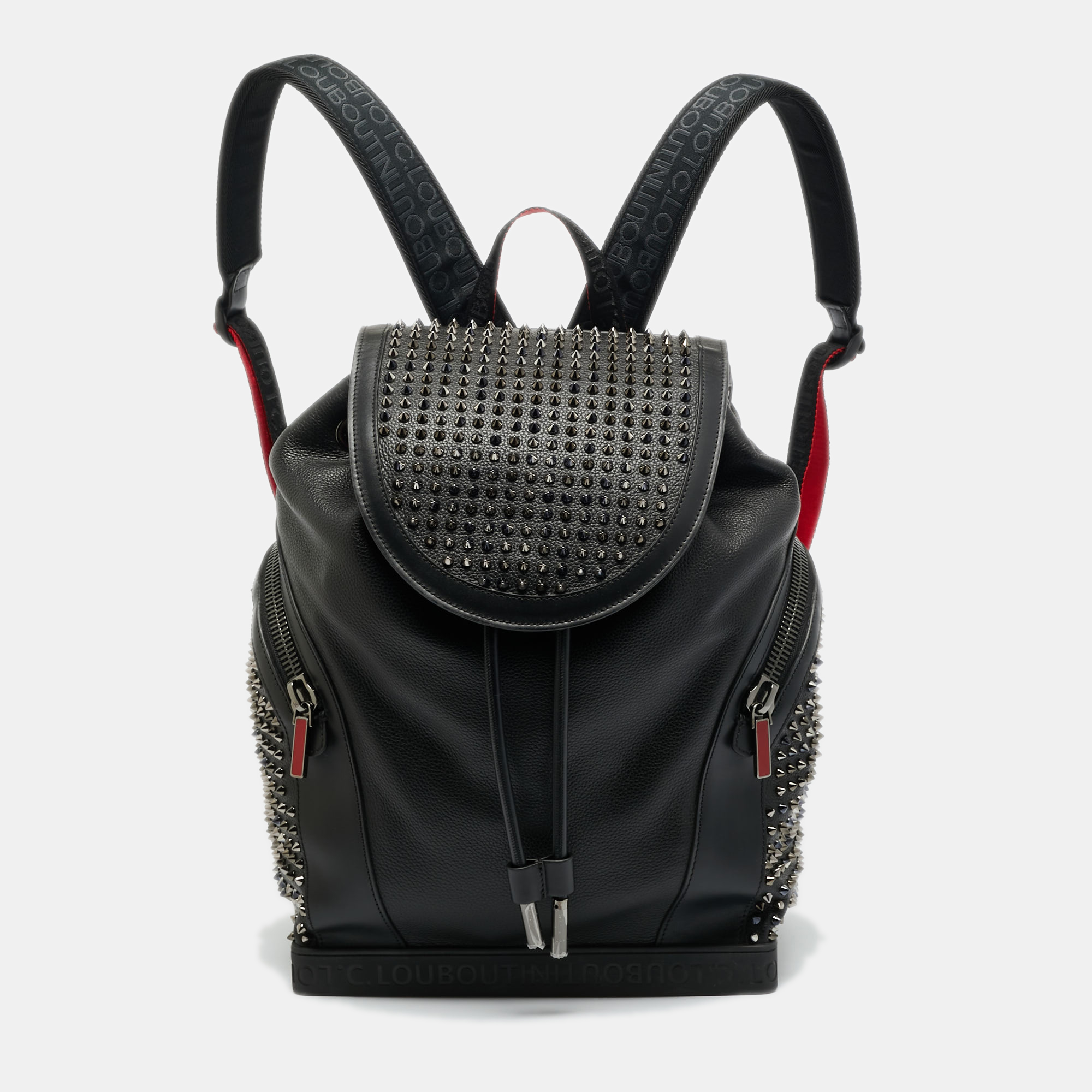 Pre-owned Christian Louboutin Explorafunk Spikes Black Leather And Rubber Backpack