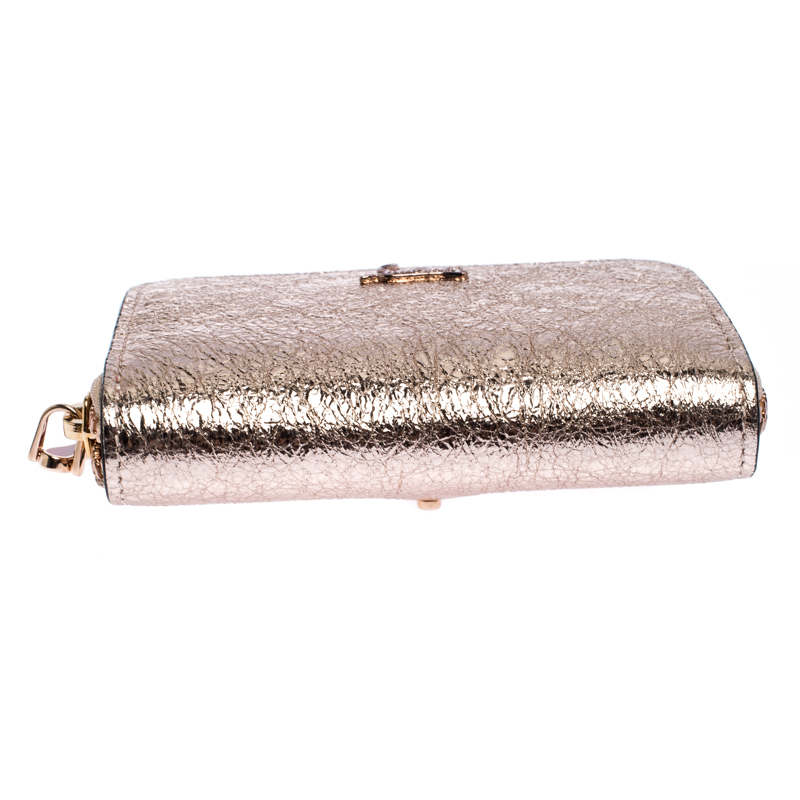 Christian Louboutin Rose Gold Crackled Leather Panettone Wallet Christian  Louboutin