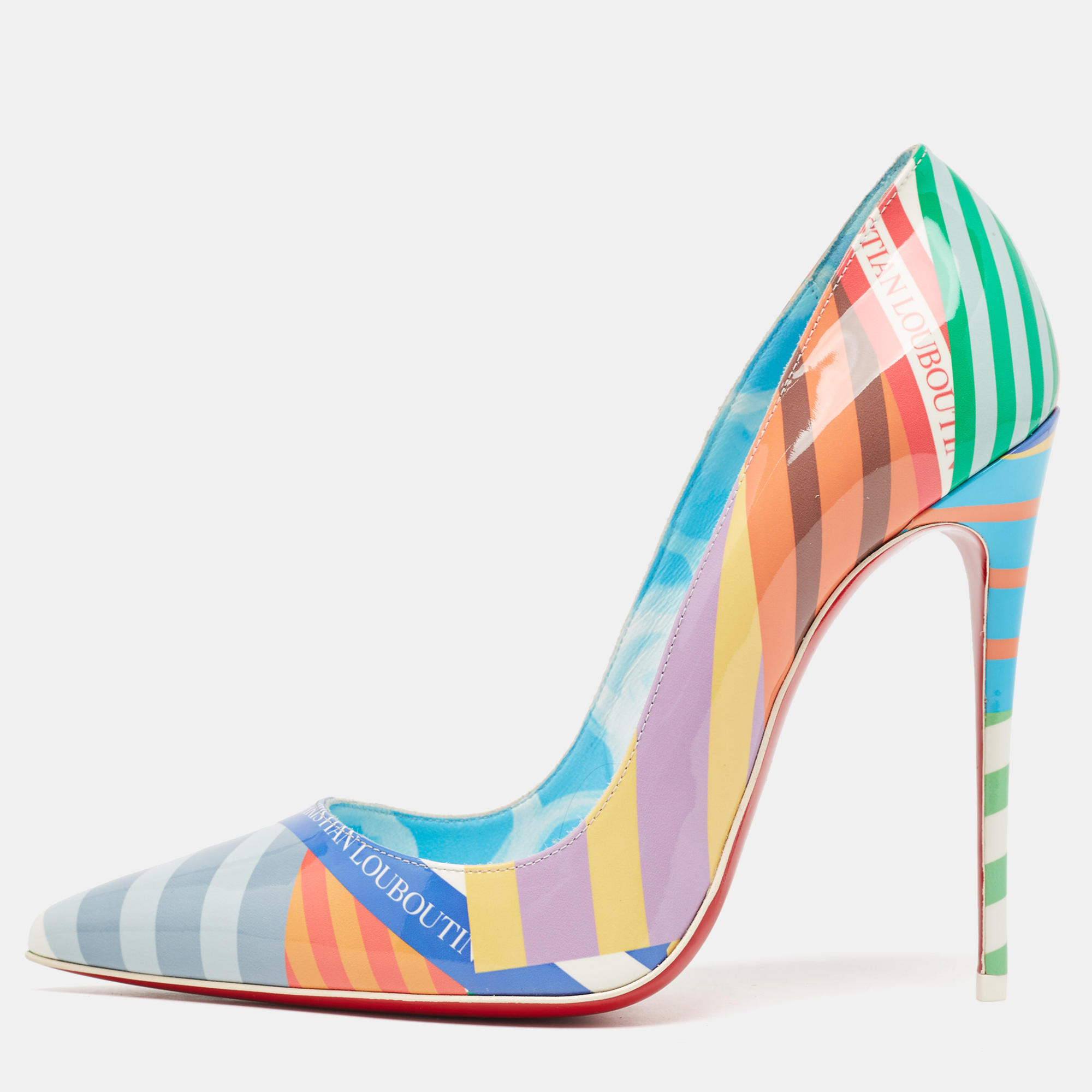 

Christian Louboutin Multicolor Striped Patent Leather So Kate Pumps Size
