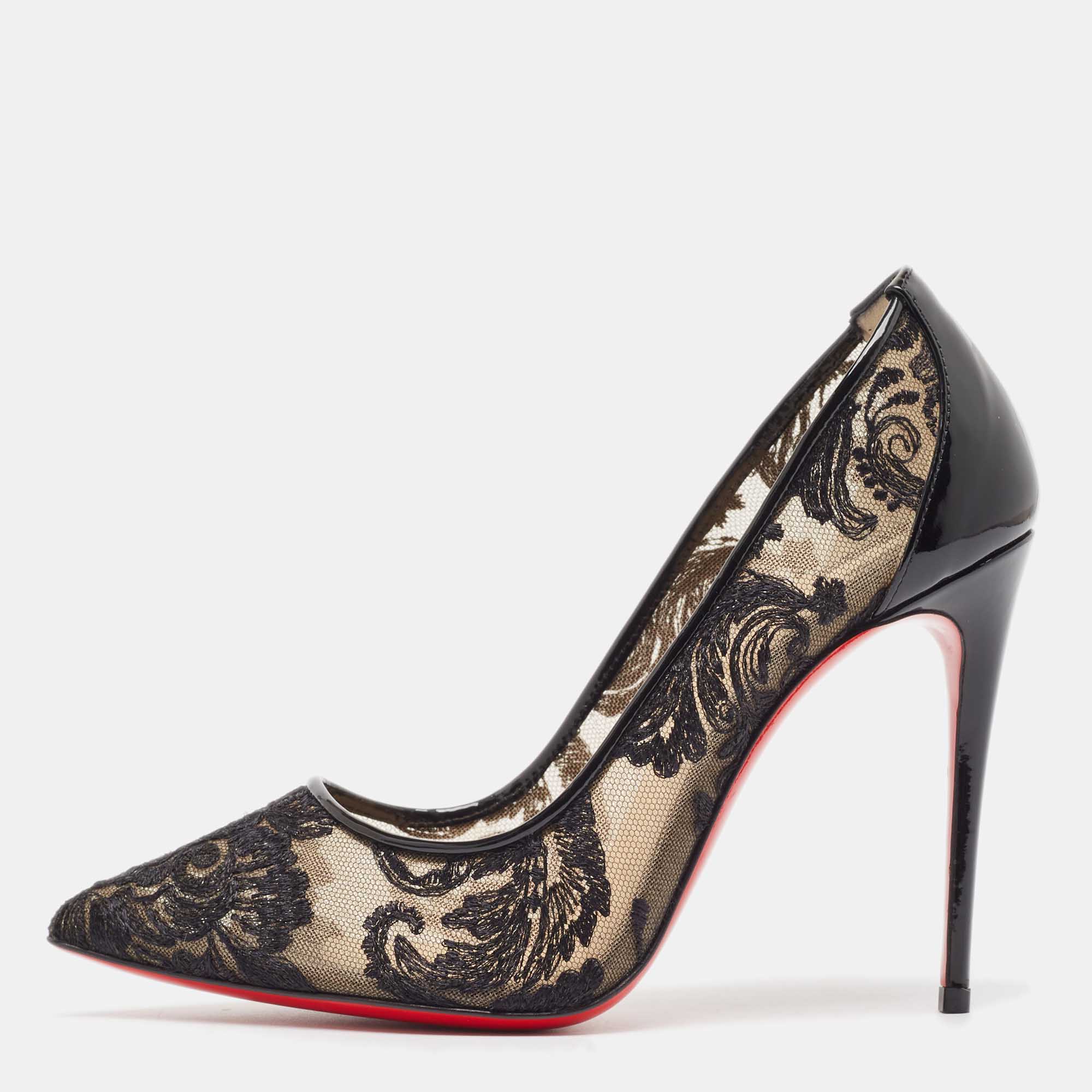 

Christian Louboutin Black Mesh and Patent Dorissima Pumps Size