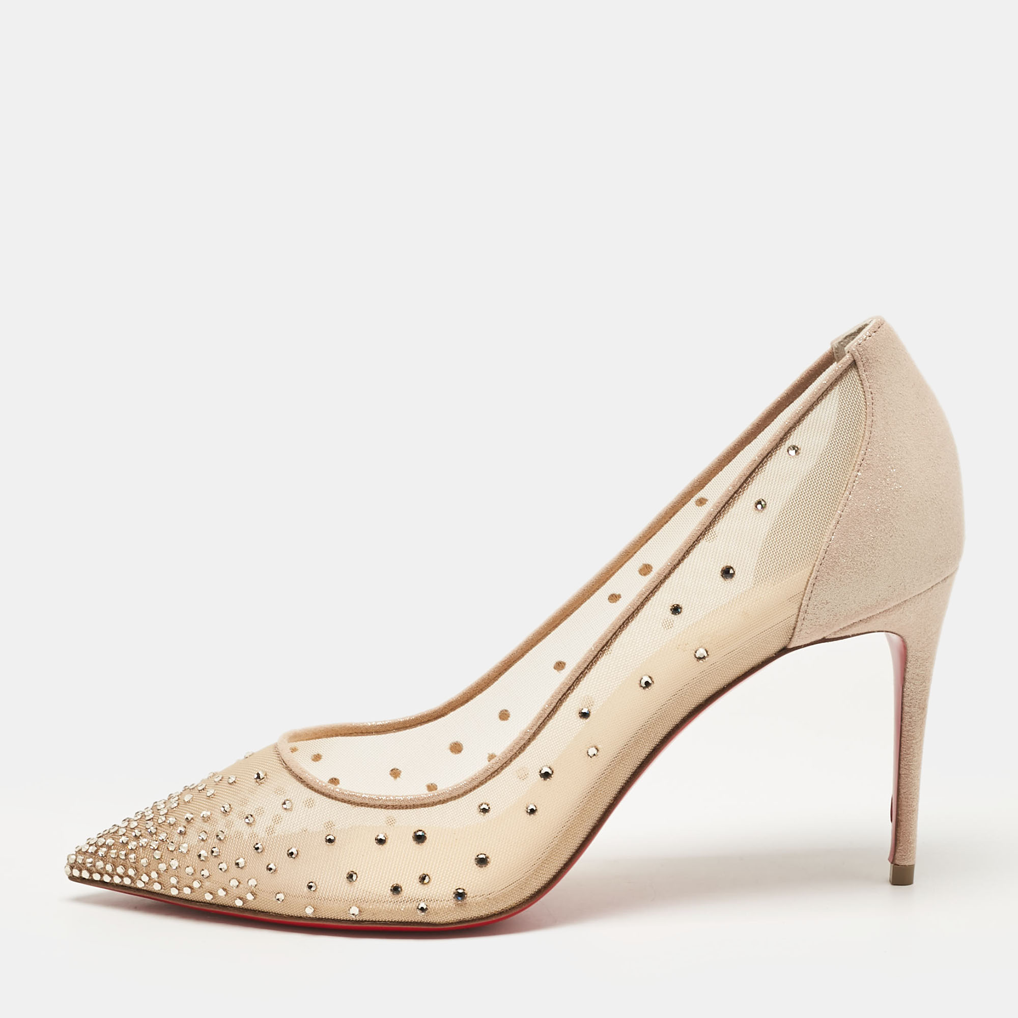 

Christian Louboutin Beige Mesh and Suede Follies Strass Pumps Size