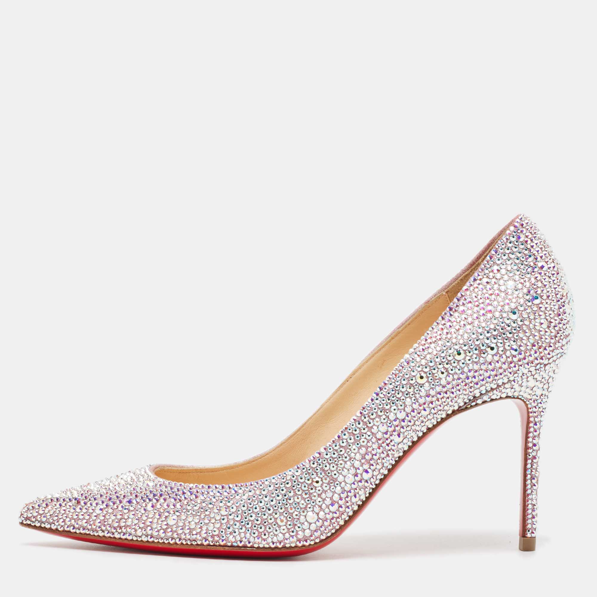 

Christian Louboutin Pink/Silver Crystal Embellished Suede Kate Pumps Size