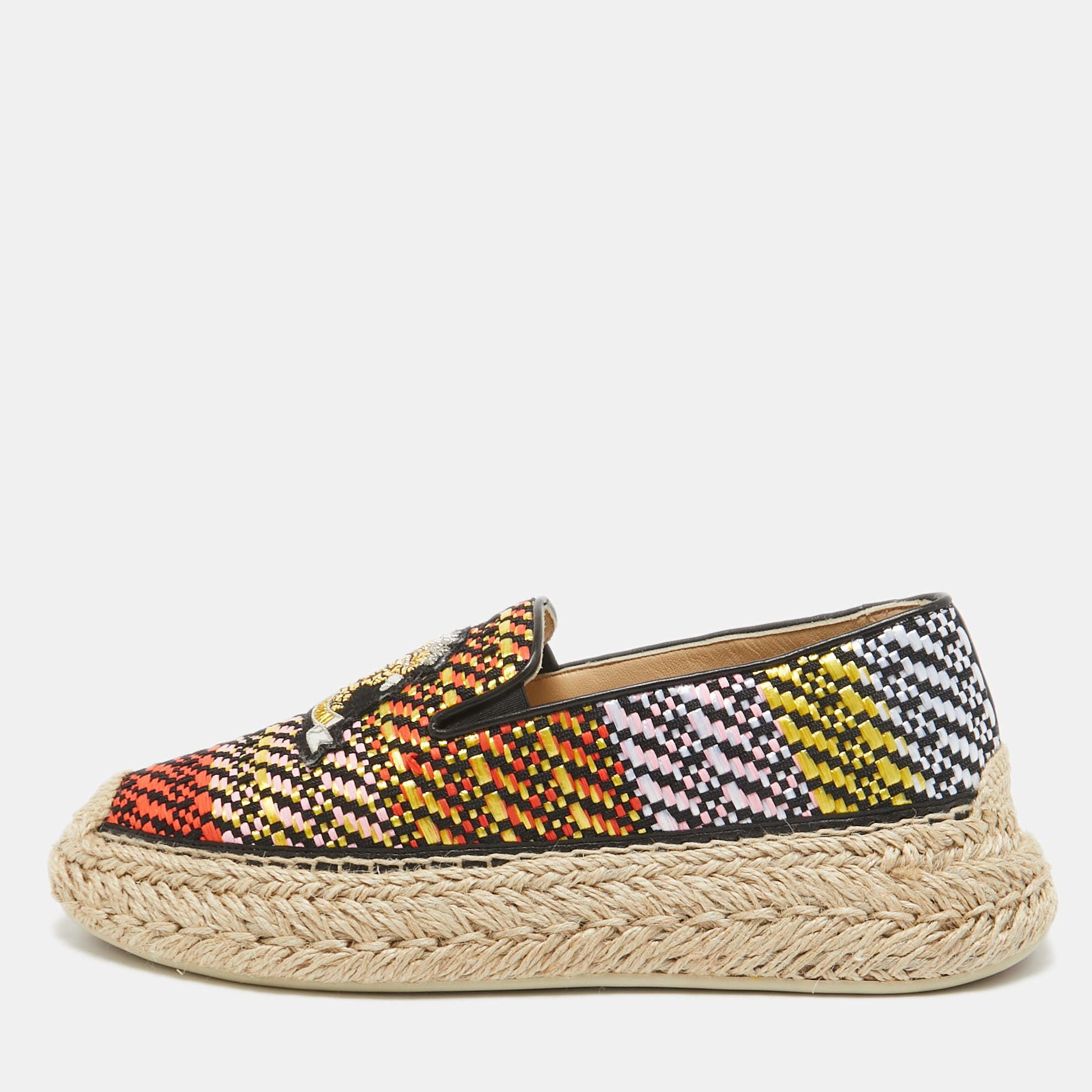 Pre-owned Christian Louboutin Multicolor Raffia Espananou Cruise Espadrille Flats Size 39