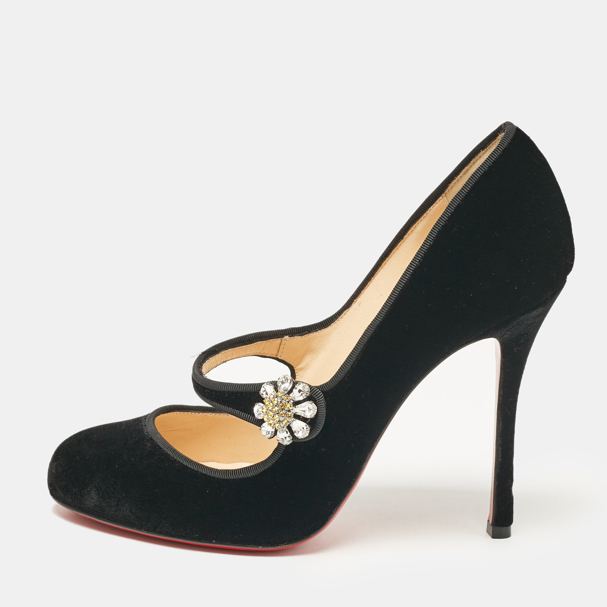 

Christian Louboutin Black Textured Velvet Booton MJ Pumps Size