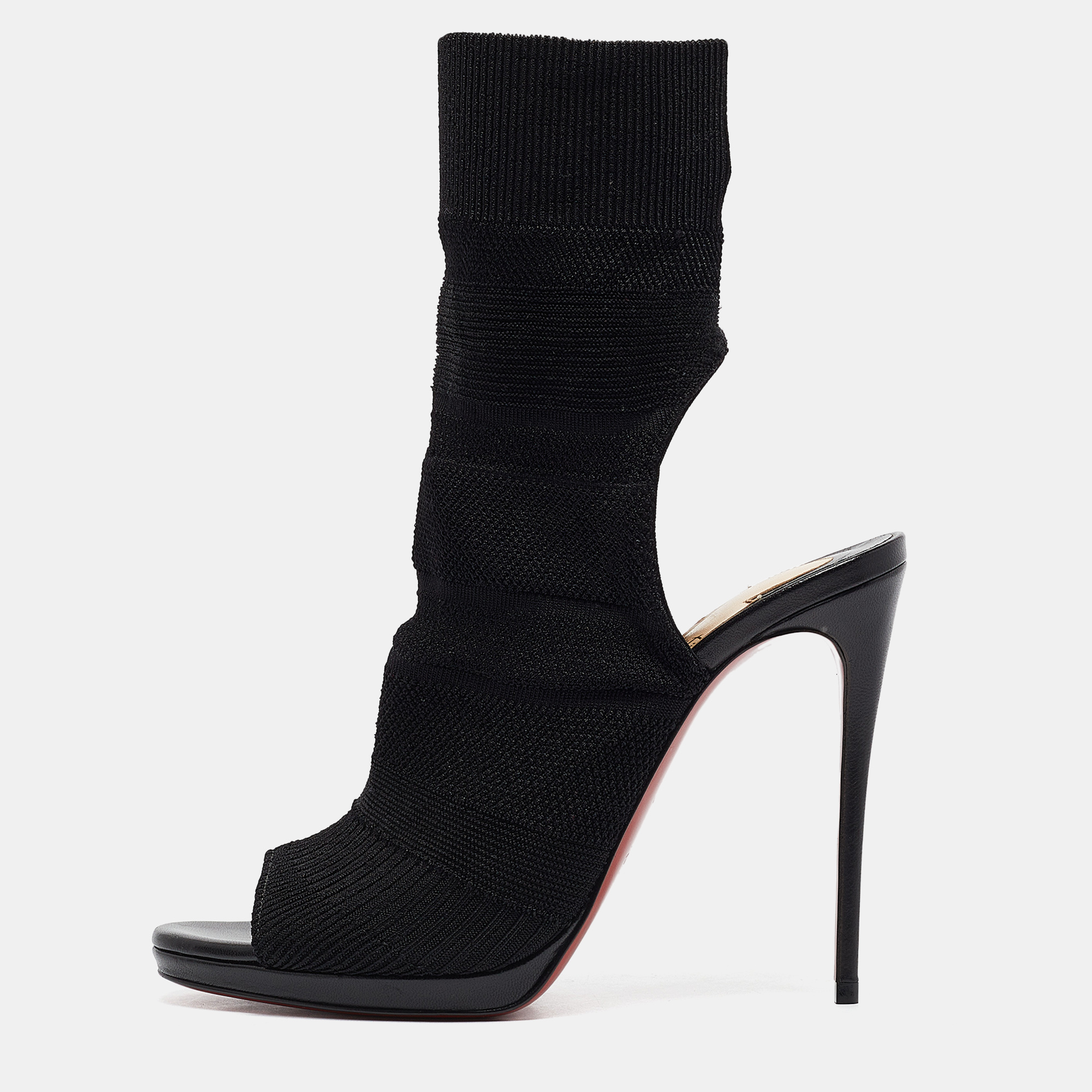 

Christian Louboutin Black Knit Fabric Cheminetta Ankle Length Boots Size