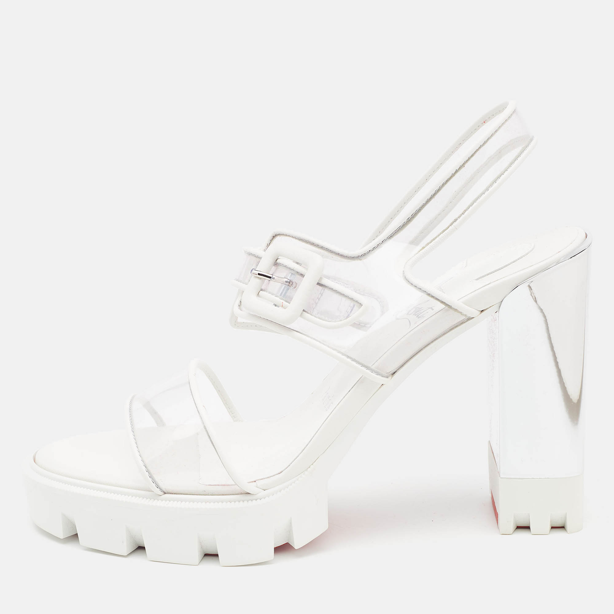 

Christian Louboutin White PVC and Leather Duniss Ankle Strap Sandals Size