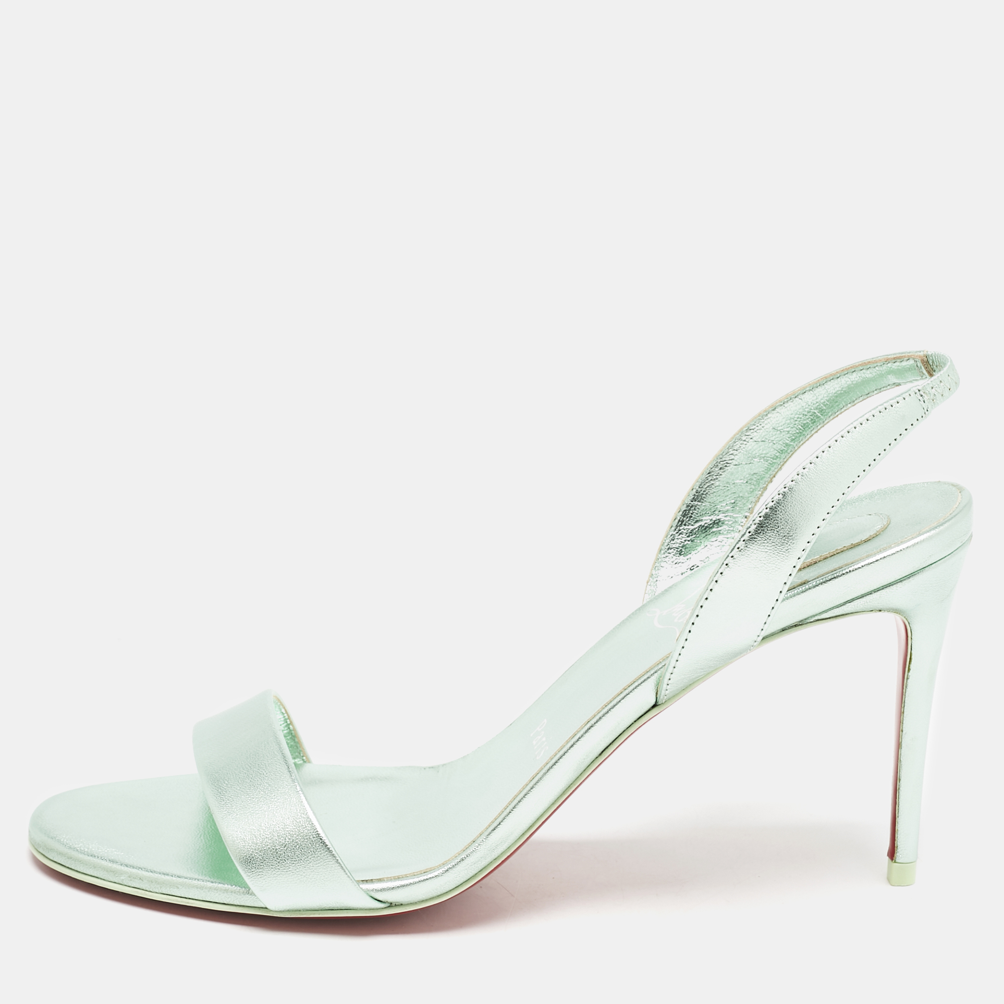 

Christian Louboutin Metallic Green Leather O Marylin Sandals Size