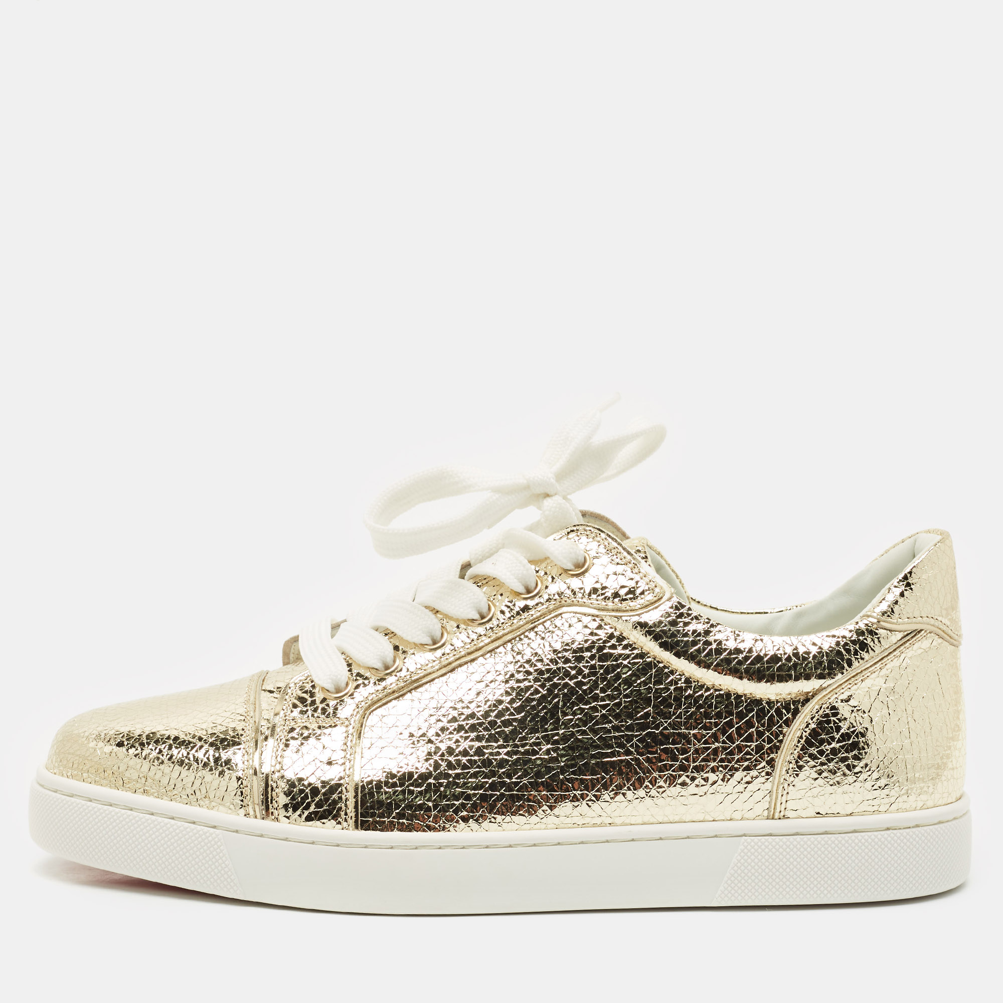

Christian Louboutin Gold Crackled Leather Vieira Sneakers Size