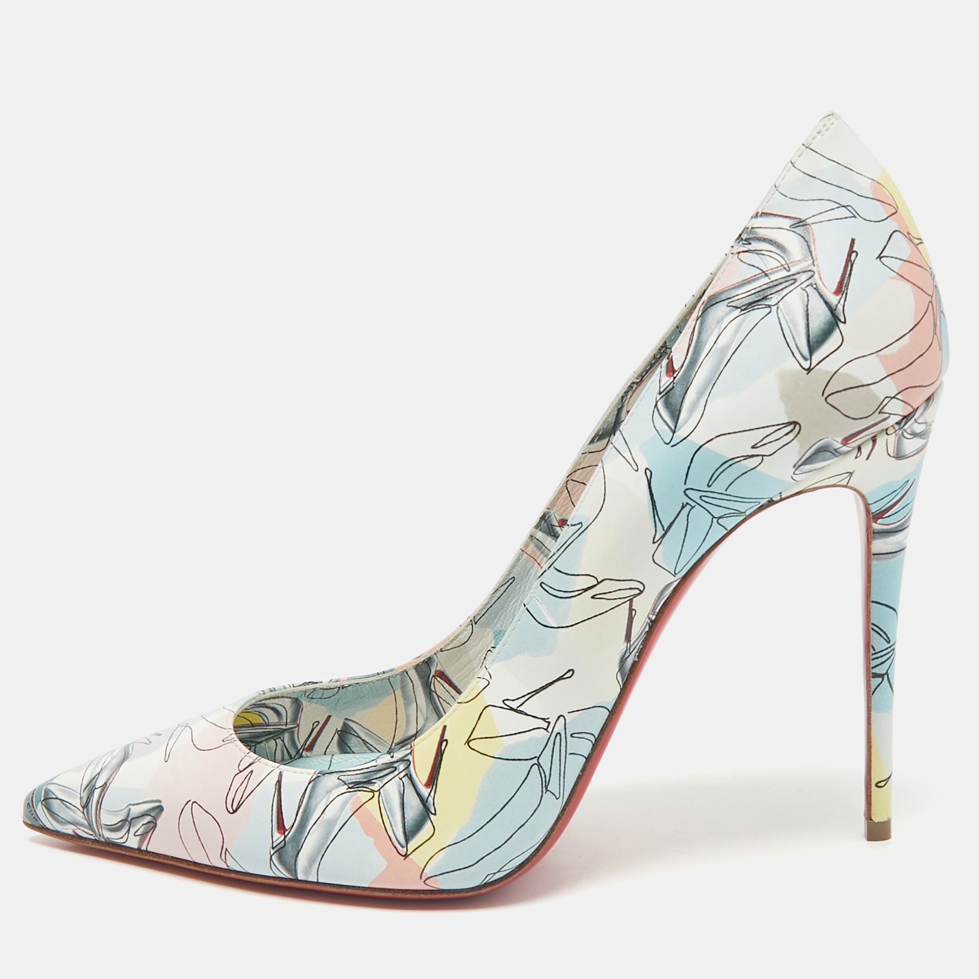 

Christian Louboutin Multicolor Graphic Print Leather Kate Pumps Size