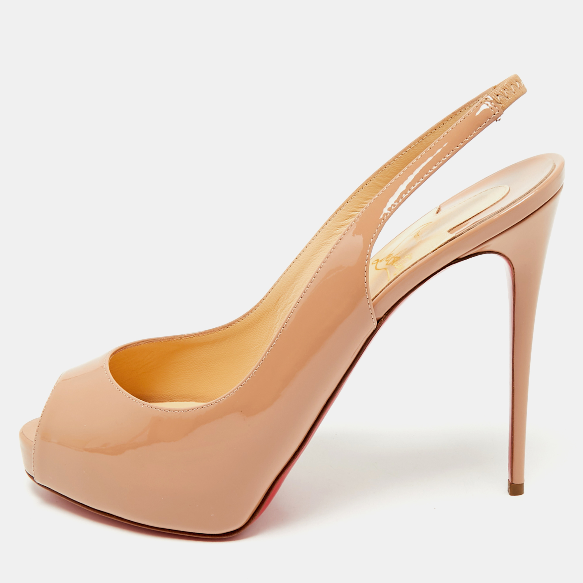 

Christian Louboutin Beige Patent Leather Private Number Slingback Pumps Size