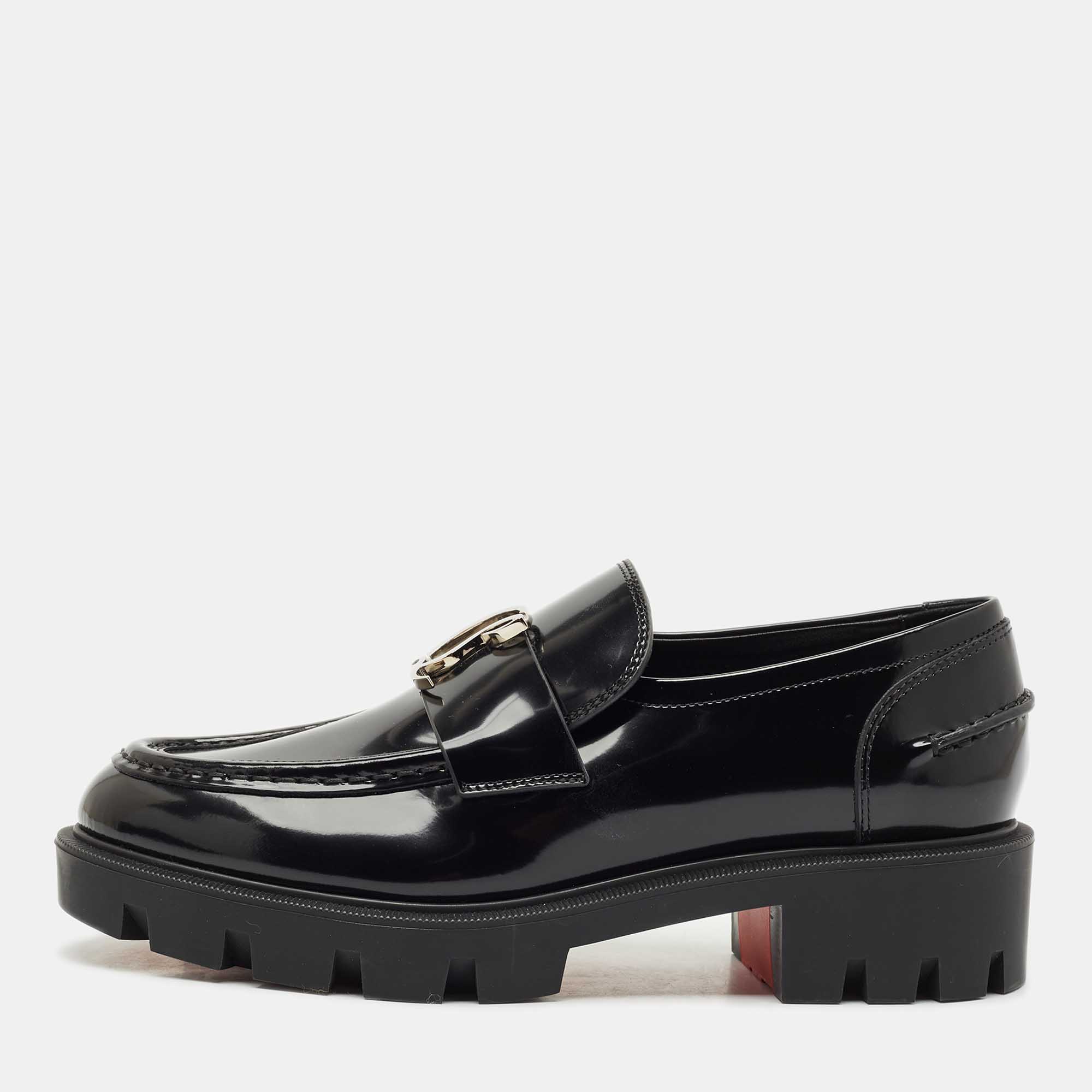 

Christian Louboutin Black Leather CL Moc Lug Loafers Size