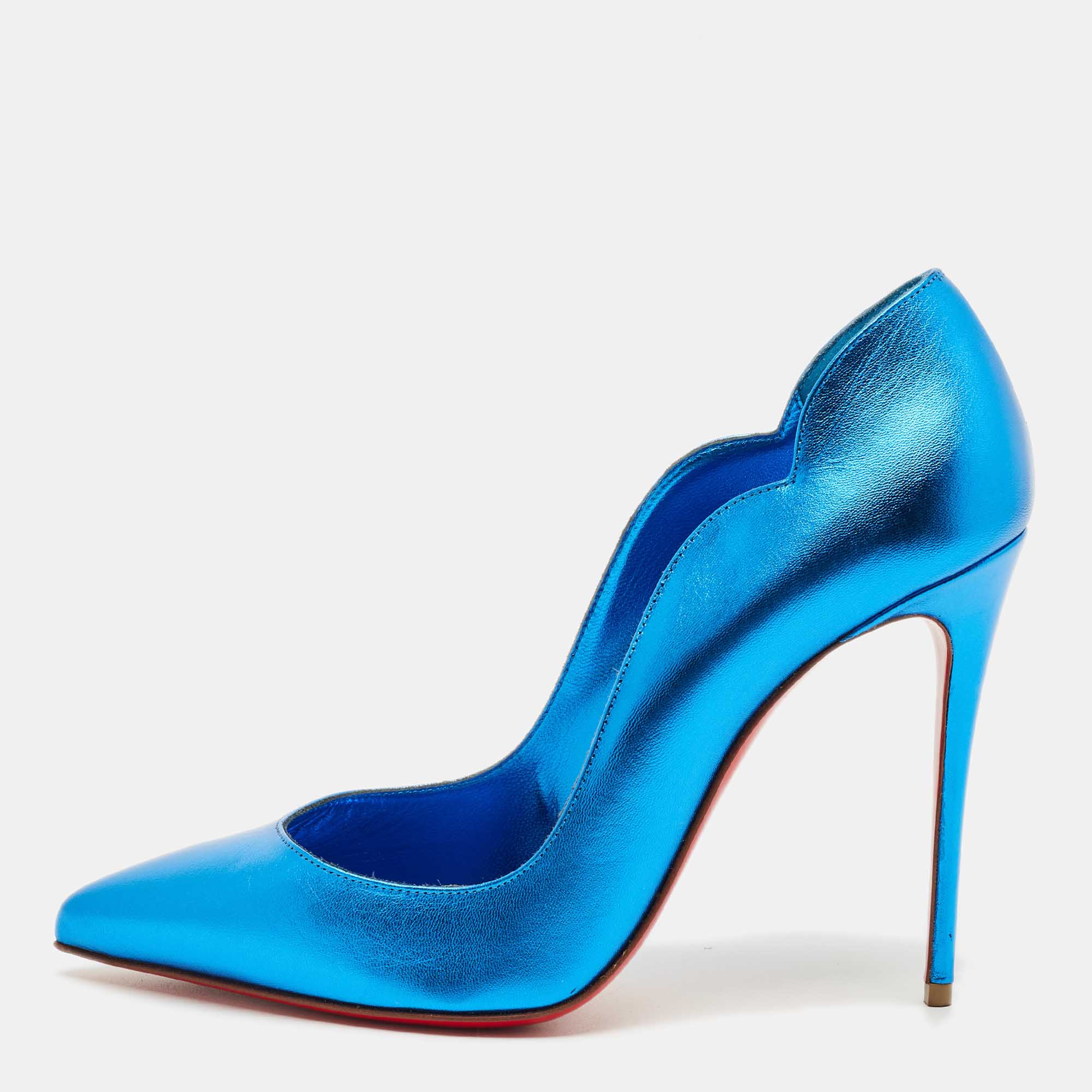

Christian Louboutin Metallic Blue Leather Hot Chick Pumps Size